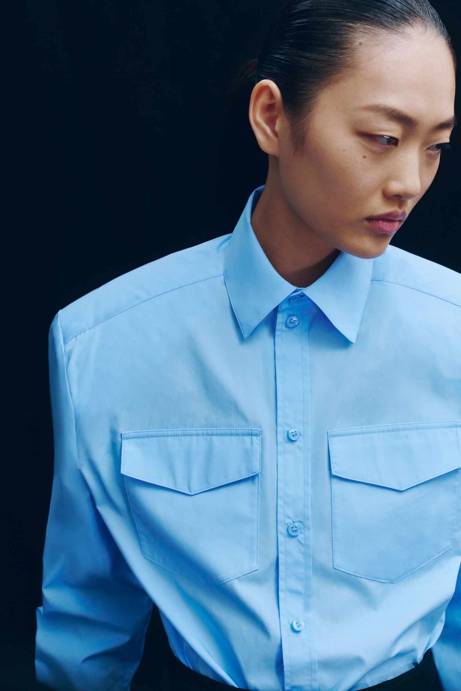 Женская рубашка H&M Shoulder-Pad Poplin, цвет: Светлый синий — фото 3