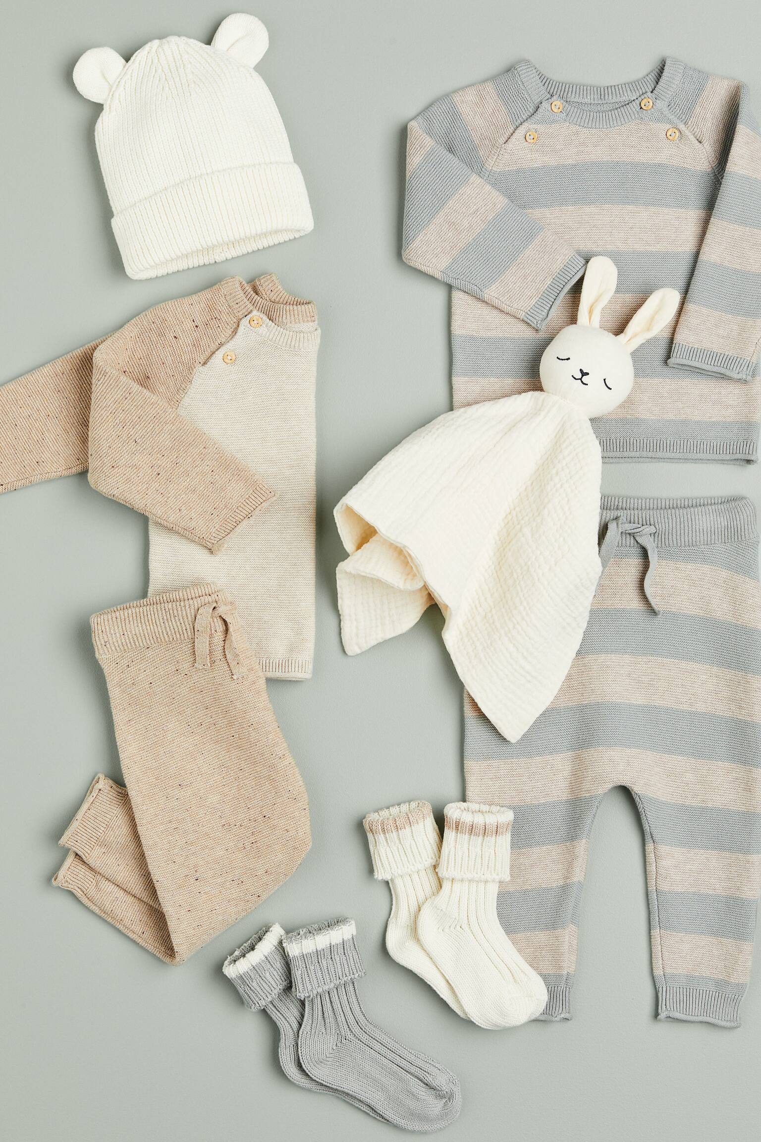 Knit Sweater and Pants Set - Beige/Block colour/Beige/Light grey/Beige/Grey stripe - 3