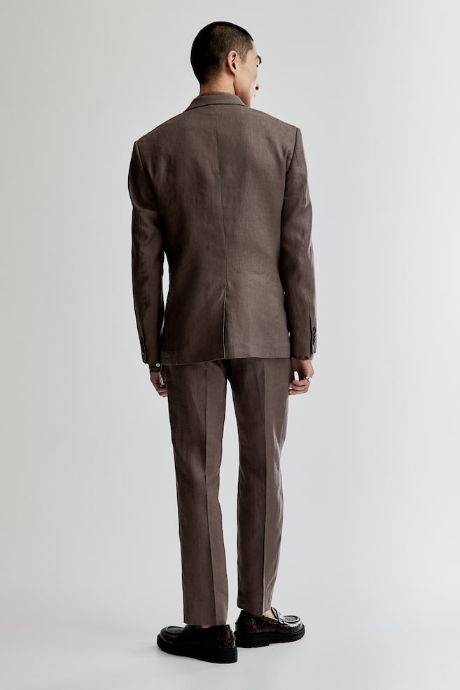 Pantalon de costume Slim Fit en lin - Beige foncé - 3