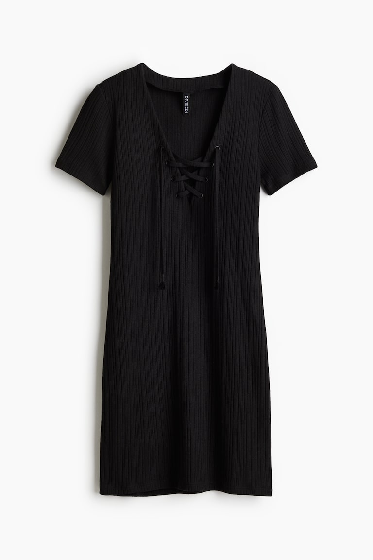Ladies - Black Lacing-detail bodycon dress - Size: XXS - H&M Ladies - Black Lacing-detail bodycon dress - Size: XXS - H&M