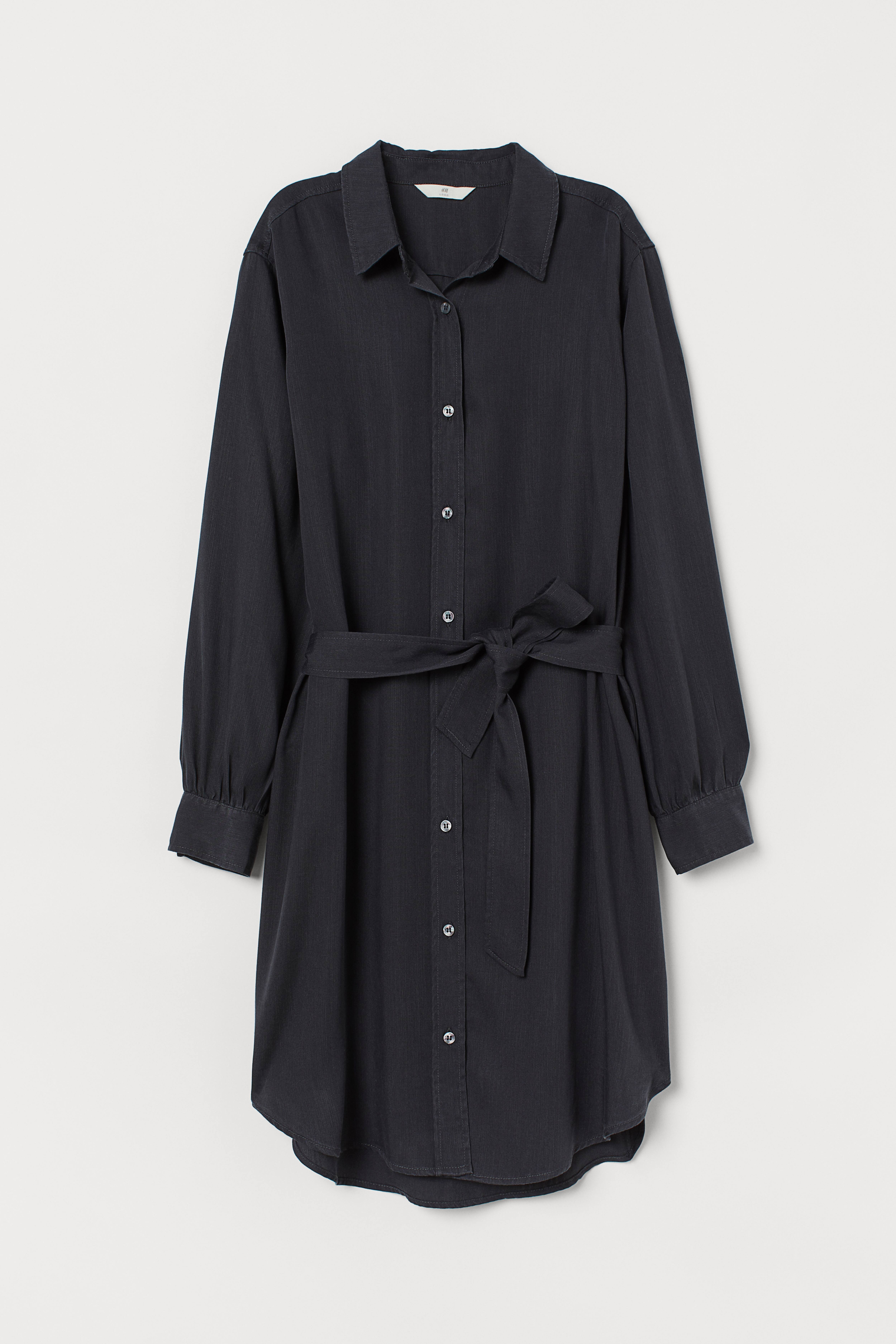 Lyocell Shirt Dress - Long sleeve - Short - Dark gray - Ladies | H&M US