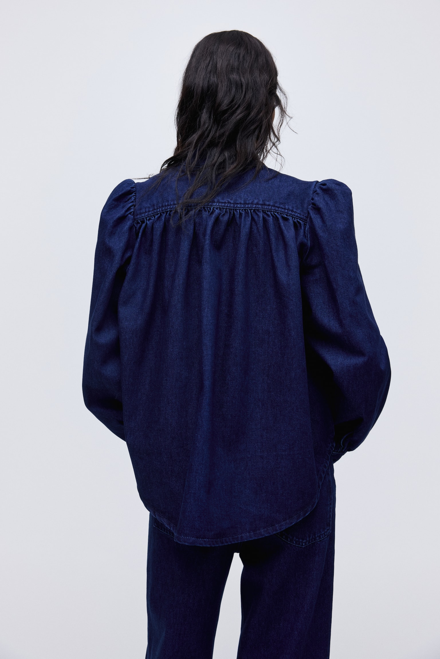 Oversized denim blouse - Dark denim blue - 3