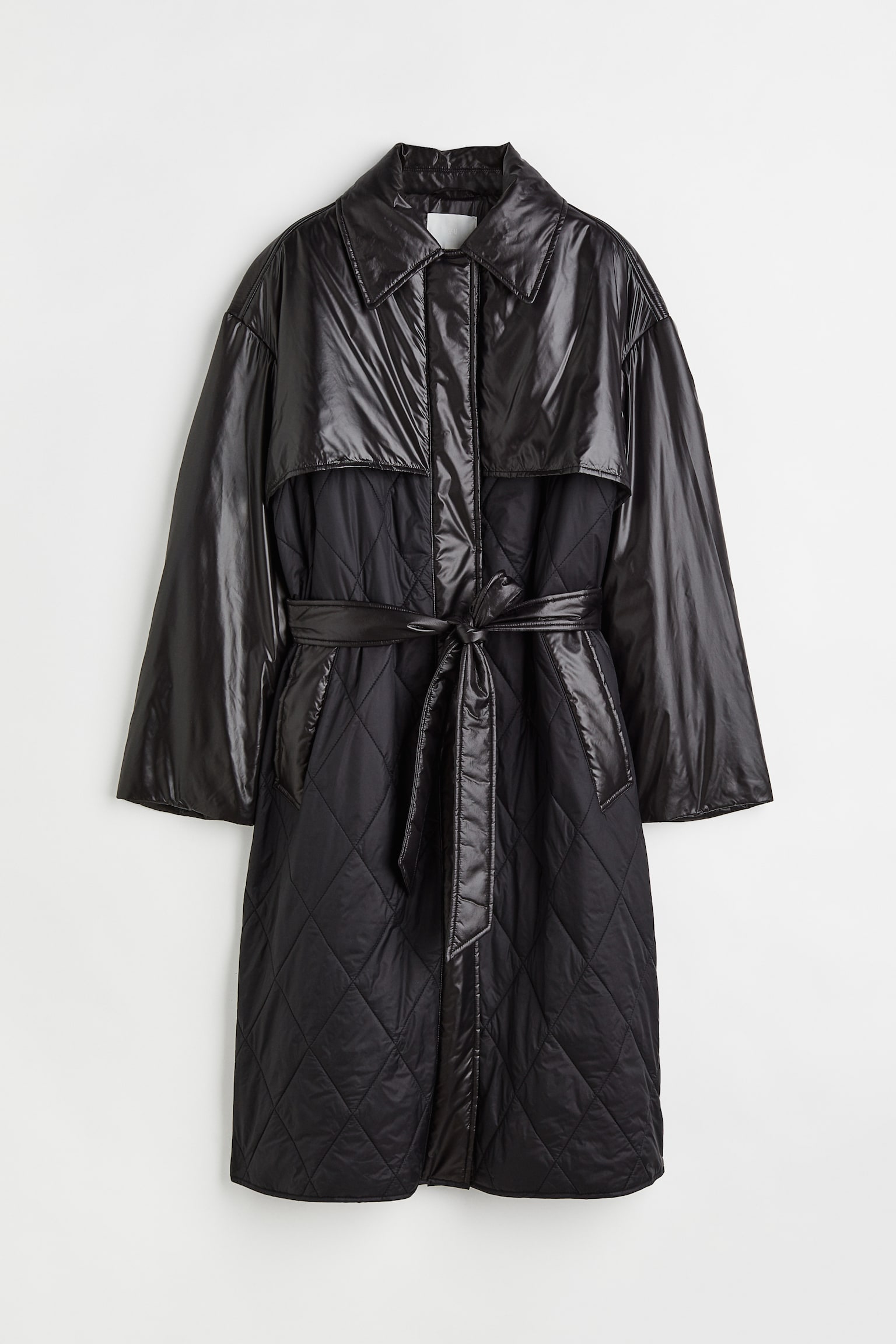 Oversized quilted coat - Black - 1