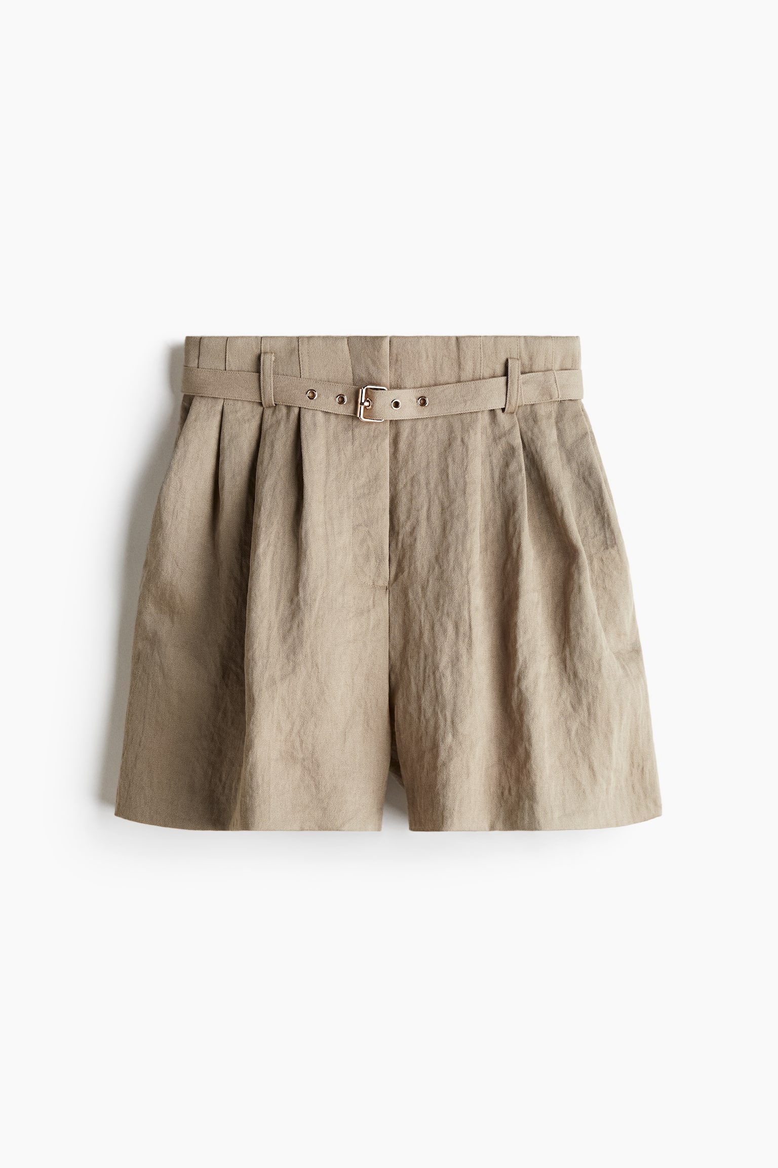 Paper bag-shorts med skärp - Gråbeige/Svart - 2