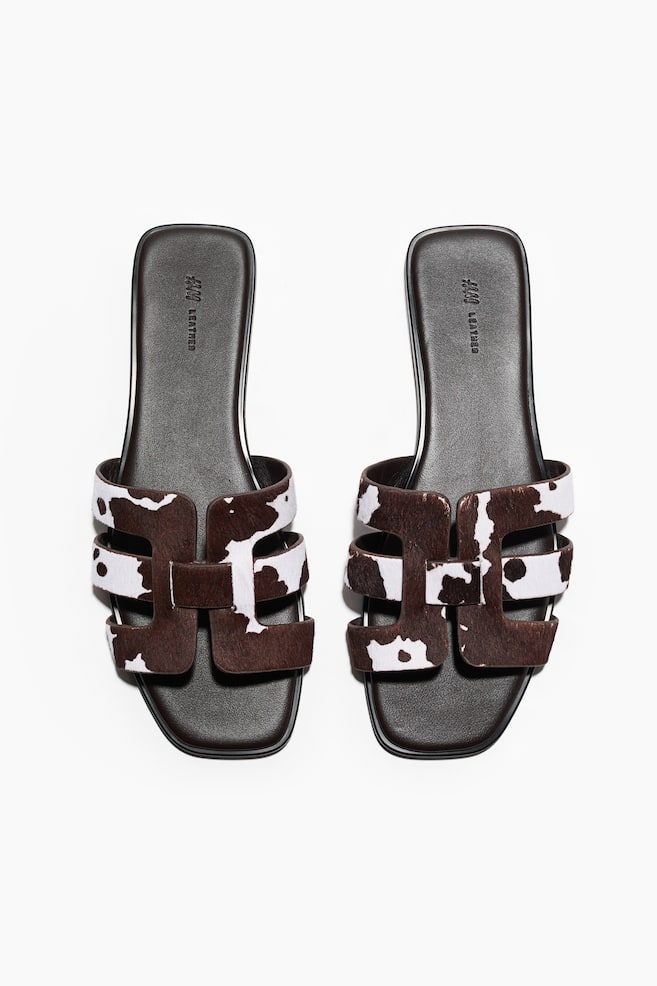 Sandales en cuir - Marron/imprimé peau de vache - 1