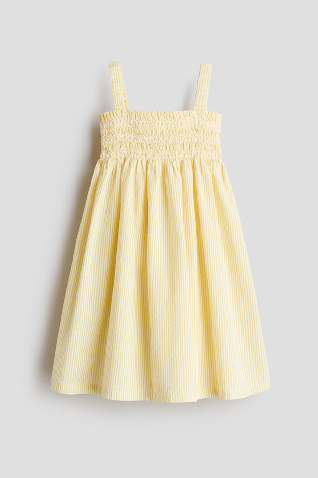 Smocked Strappy Dress - Light yellow/White/blue striped/White/patterned/Red/beige striped - 1