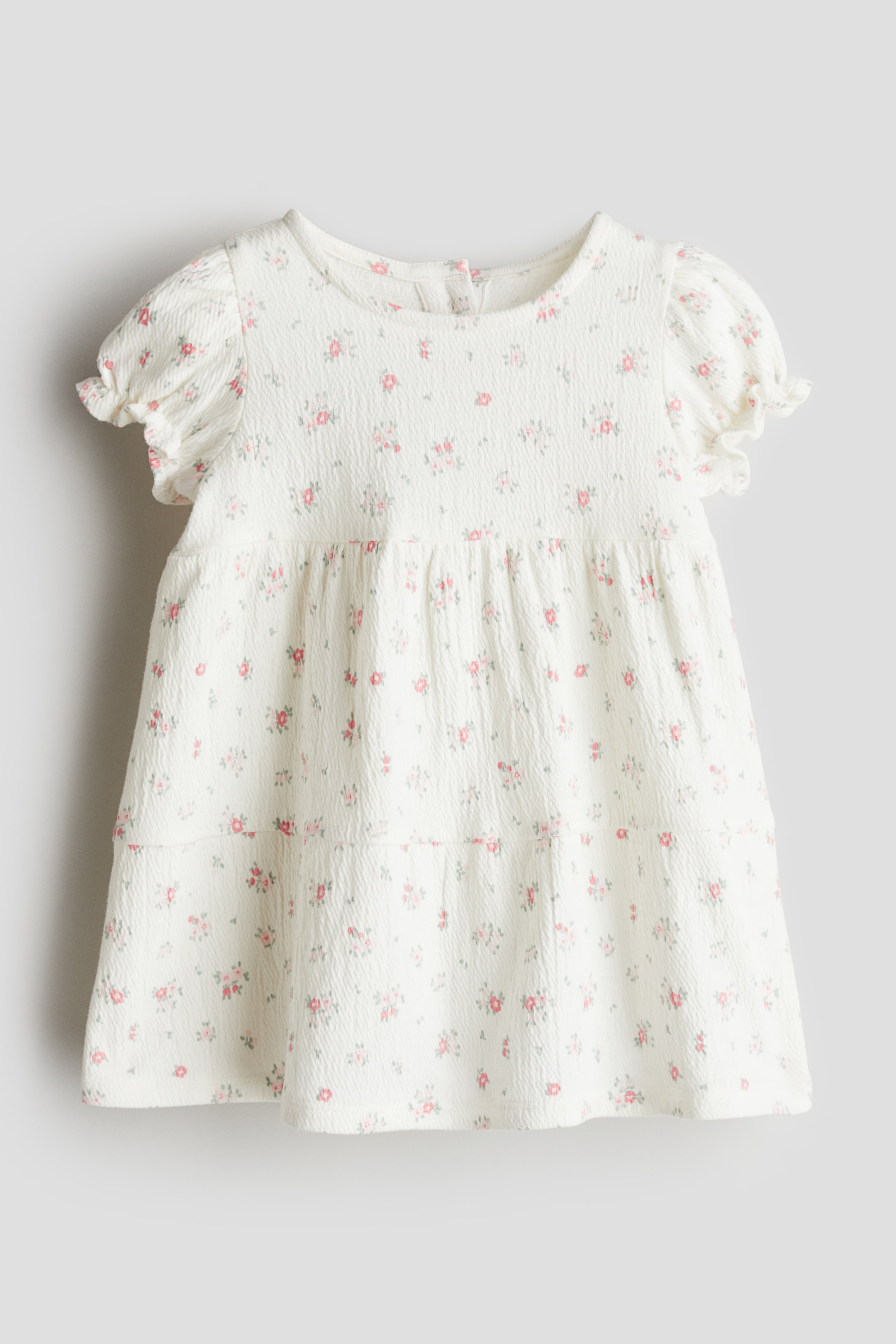 Textured Jersey Dress - Round Neck - Short sleeve - White/floral - Kids ...