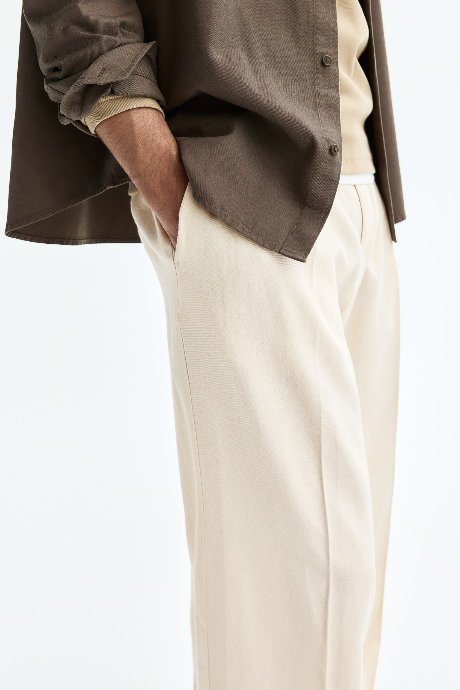 Loose Fit Linen-blend trousers - Cream/Black/Dark brown - 5