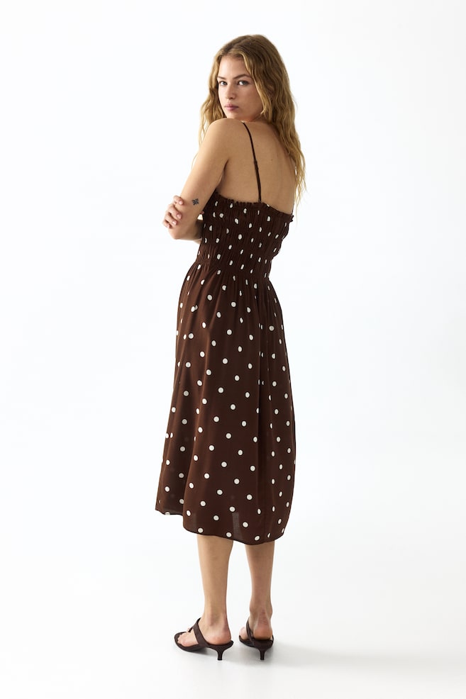 Smocked strappy dress - Dark brown/Polka dot/Light yellow/Floral/Blue/Floral - 4