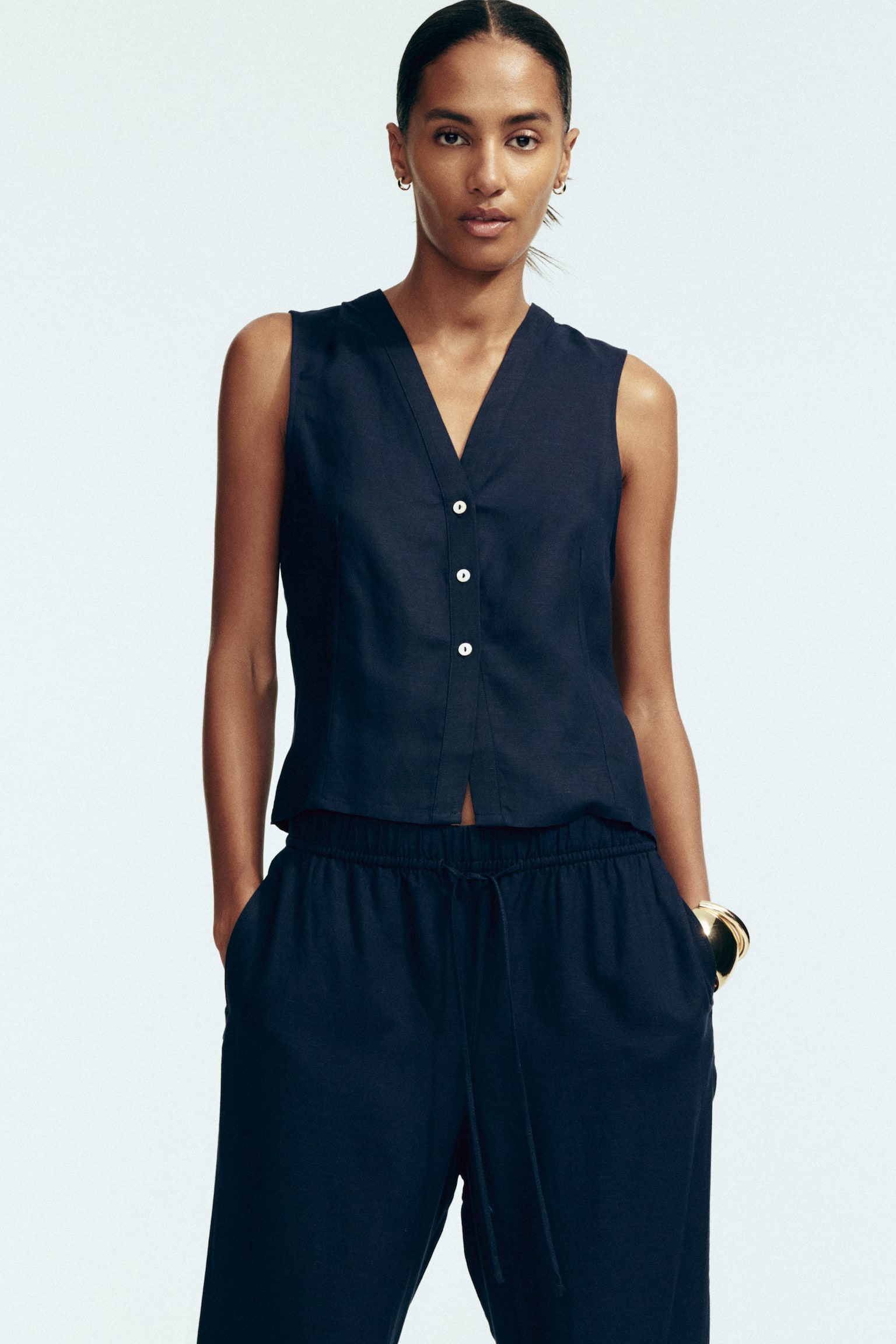 Linen-blend trousers - Navy blue/Bright red/White/Striped/Light pink/Light yellow/Brown - 5