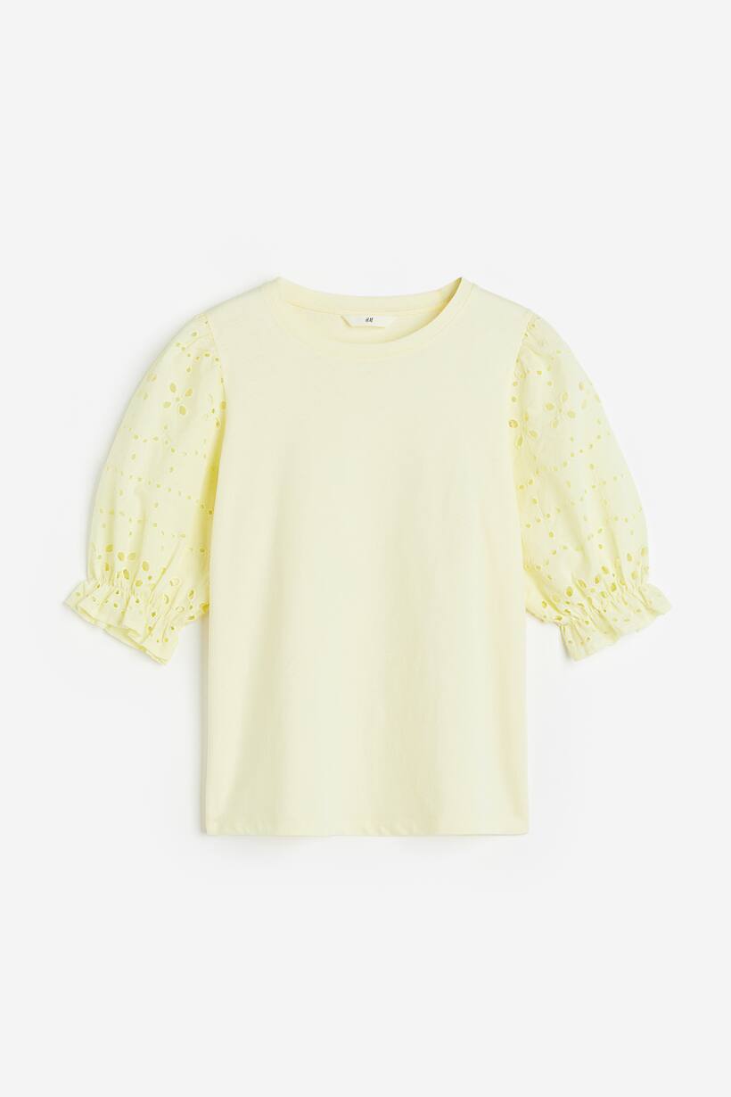Broderie anglaise top - Light yellow - Ladies | H&M GB