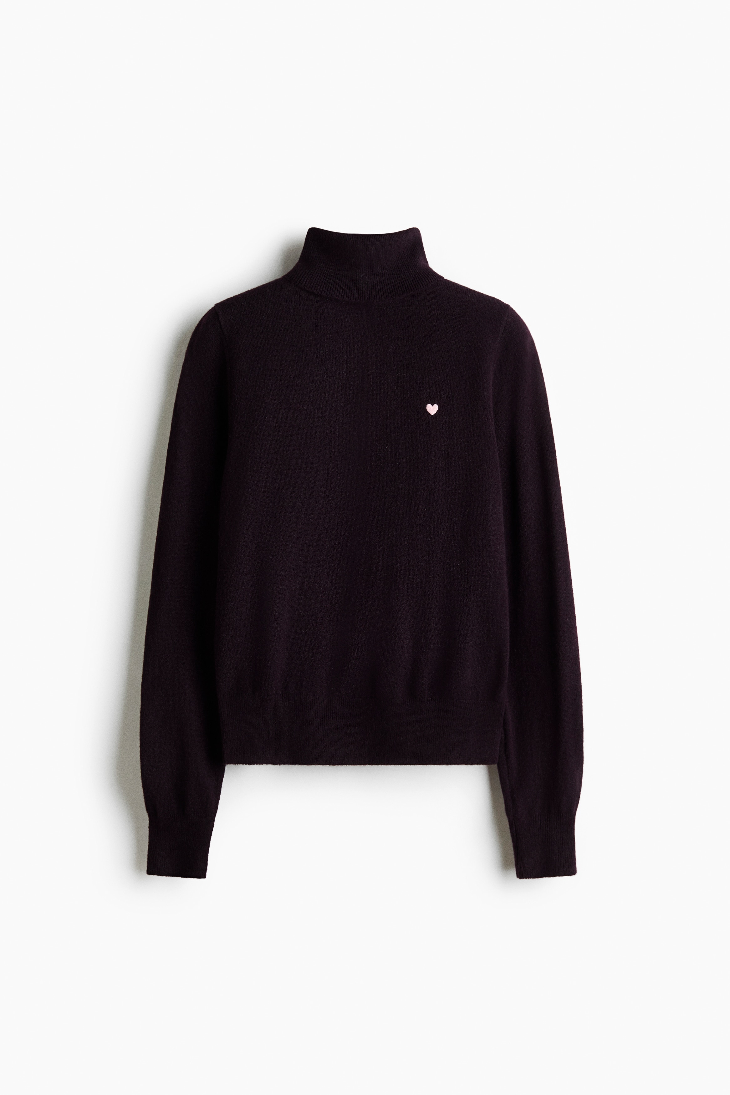 Roll-neck jumper - Dark plum purple/Heart/Light grey marl/Heart