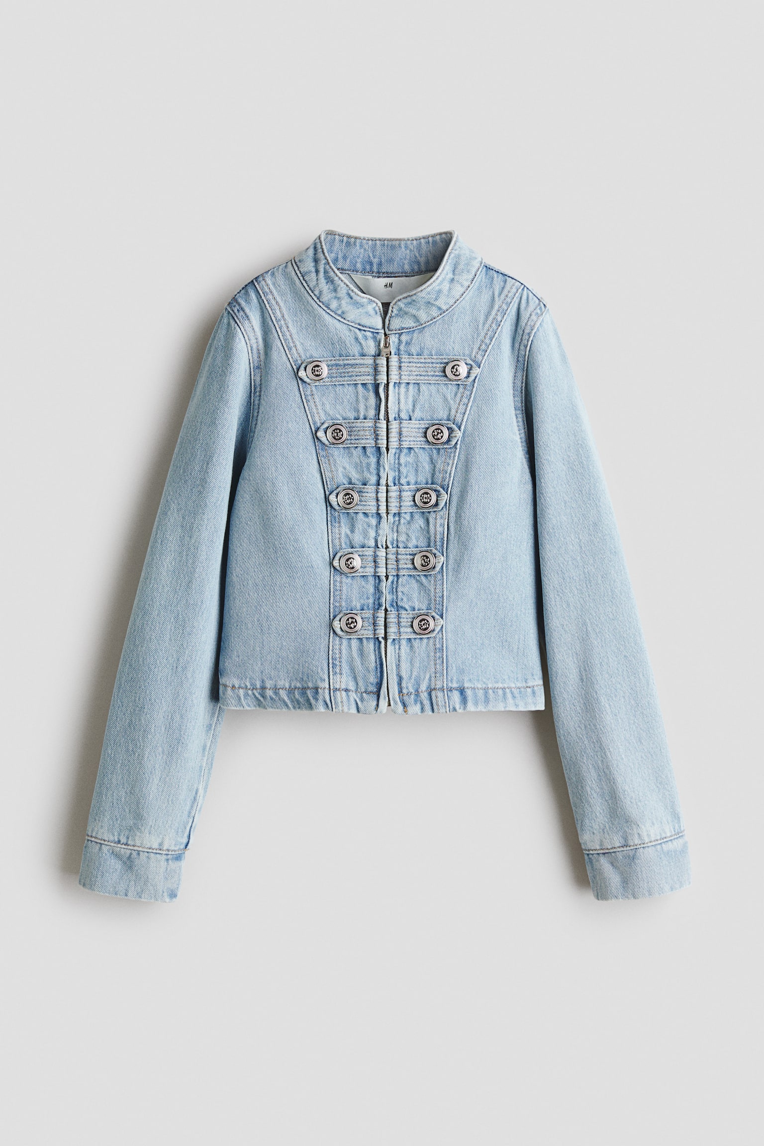 Jakke i twill med stropper og knapper - Lys denimblå/Kakigrøn