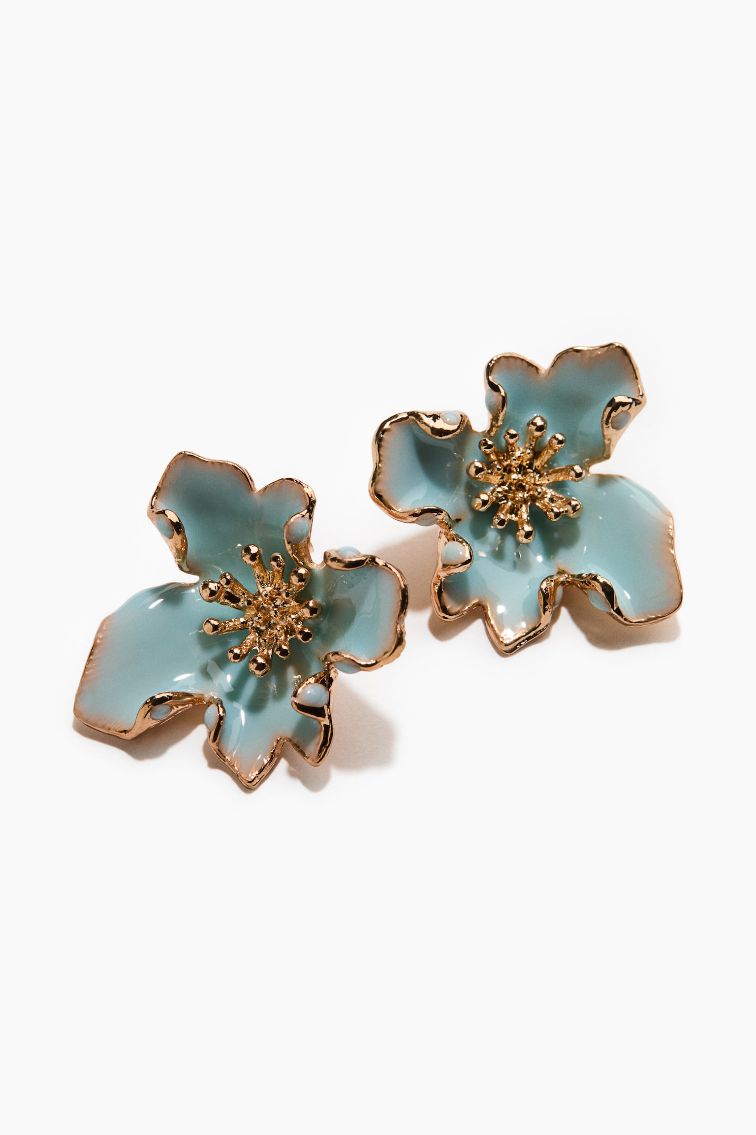 Flower-shaped earrings - Light blue/Gold-coloured/White/Dark brown - 2