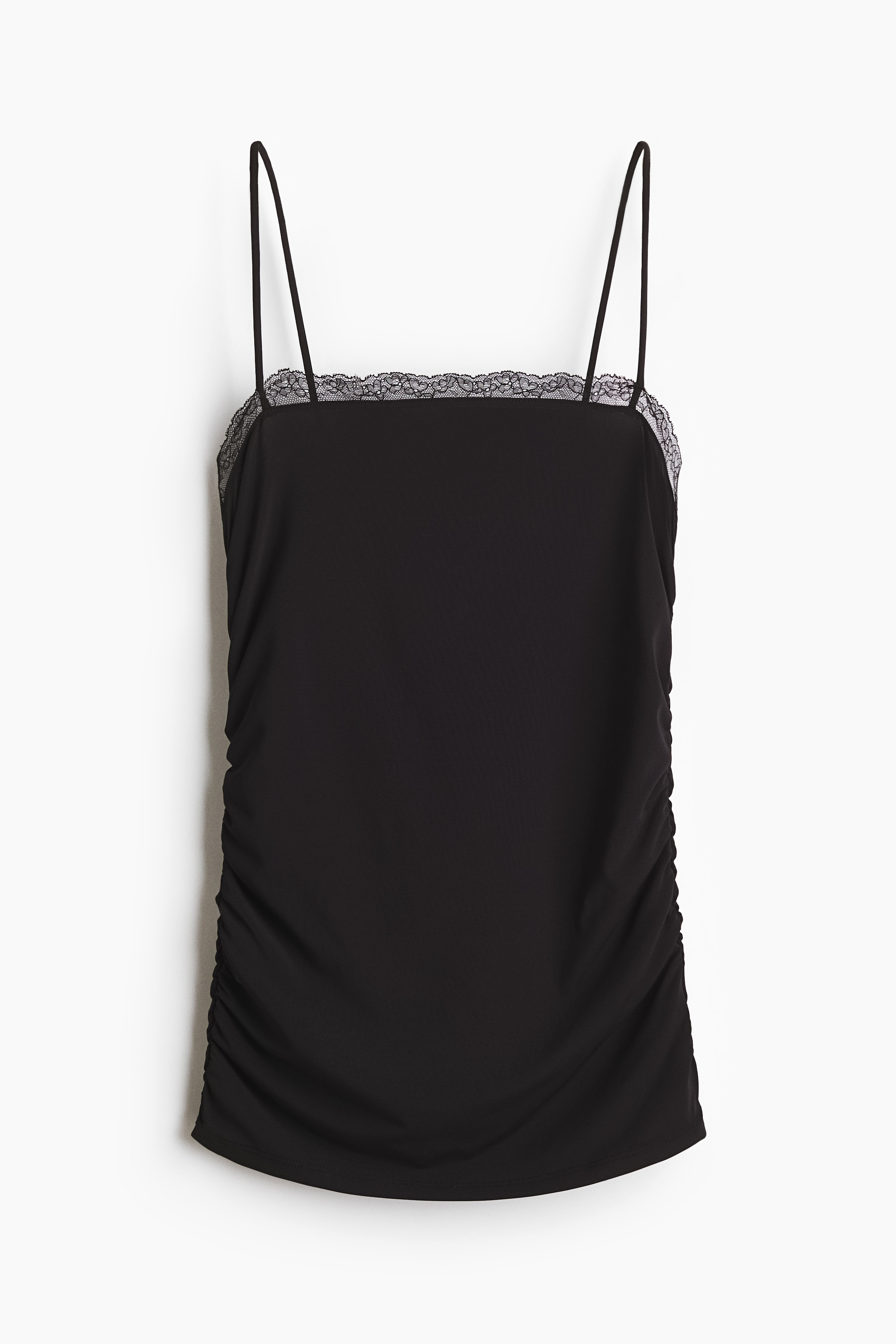 Top de tirantes con borde de encaje - Negro/Rosa tenue oscuro/Blanco