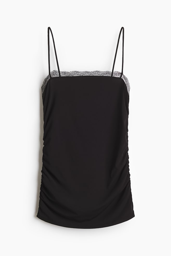 Lace-Trimmed Camisole Top - Black/Dark dusty pink/White - 1