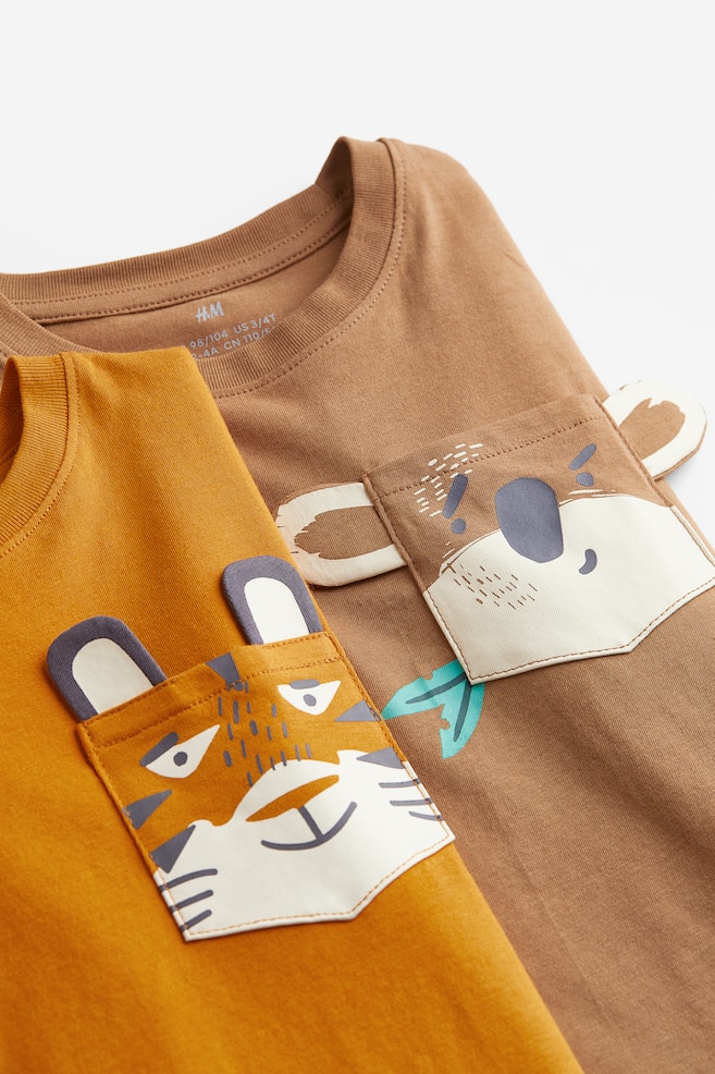 2-pack interactive detail T-shirts - Brown/Koala - 4