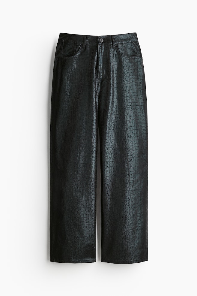 Patterned twill trousers - Black/Crocodile-patterned/Cream/Crocodile-patterned - 1