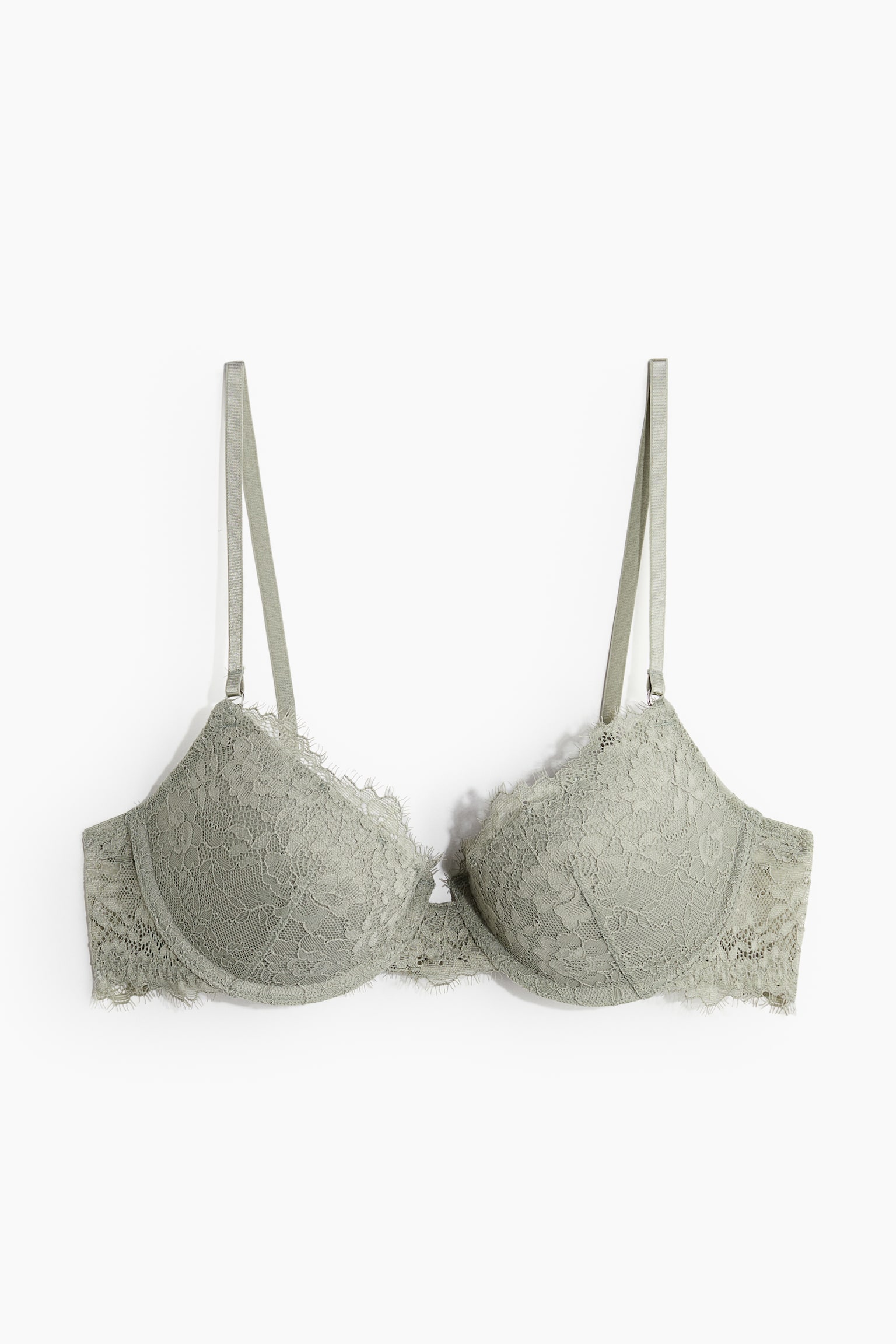 Lace Demi Push Up Bra - Light khaki green/White - 1