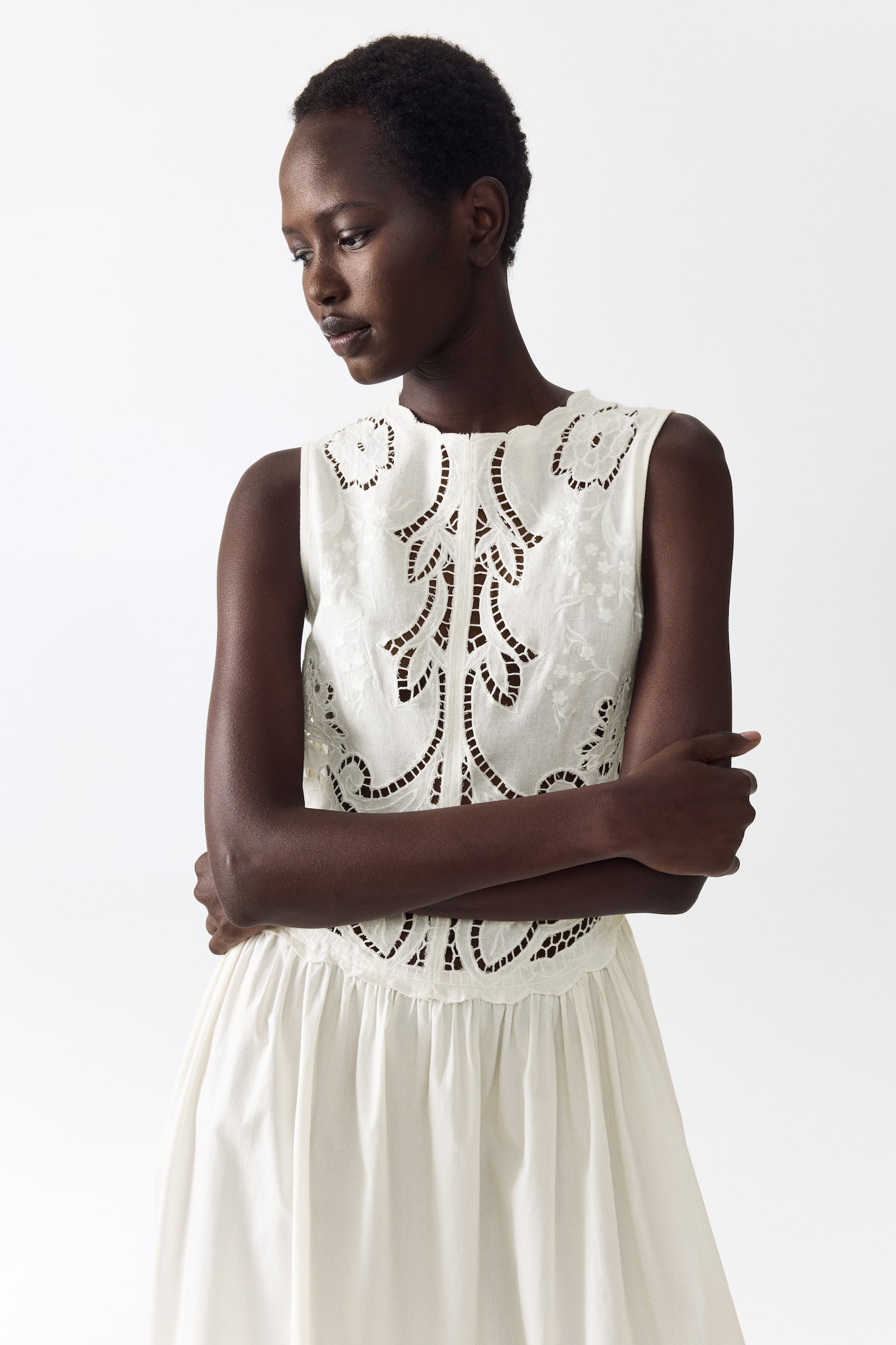 Embroidered linen-blend dress - White - 4