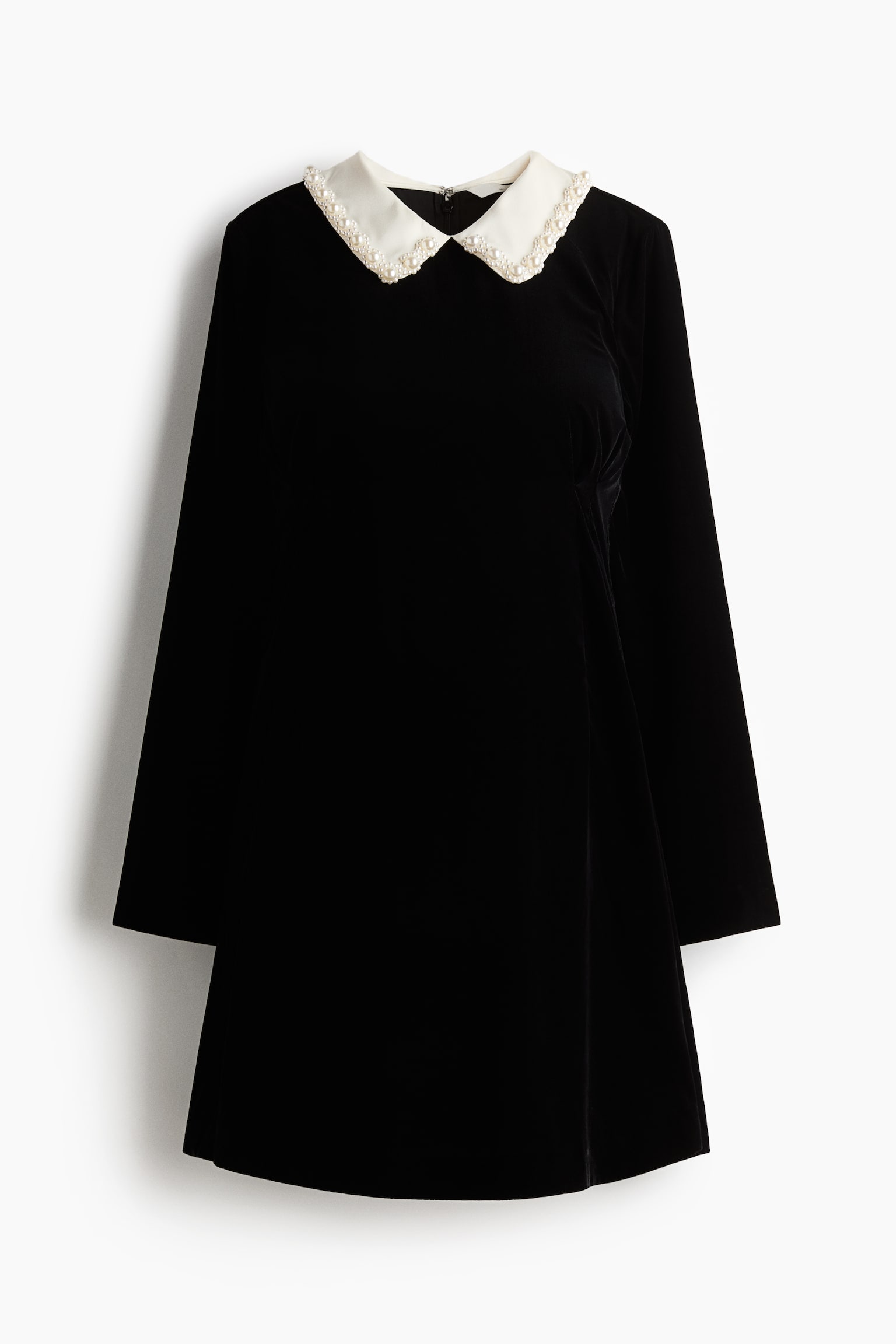 MAMA Collared velvet dress - Black/Cream - 2