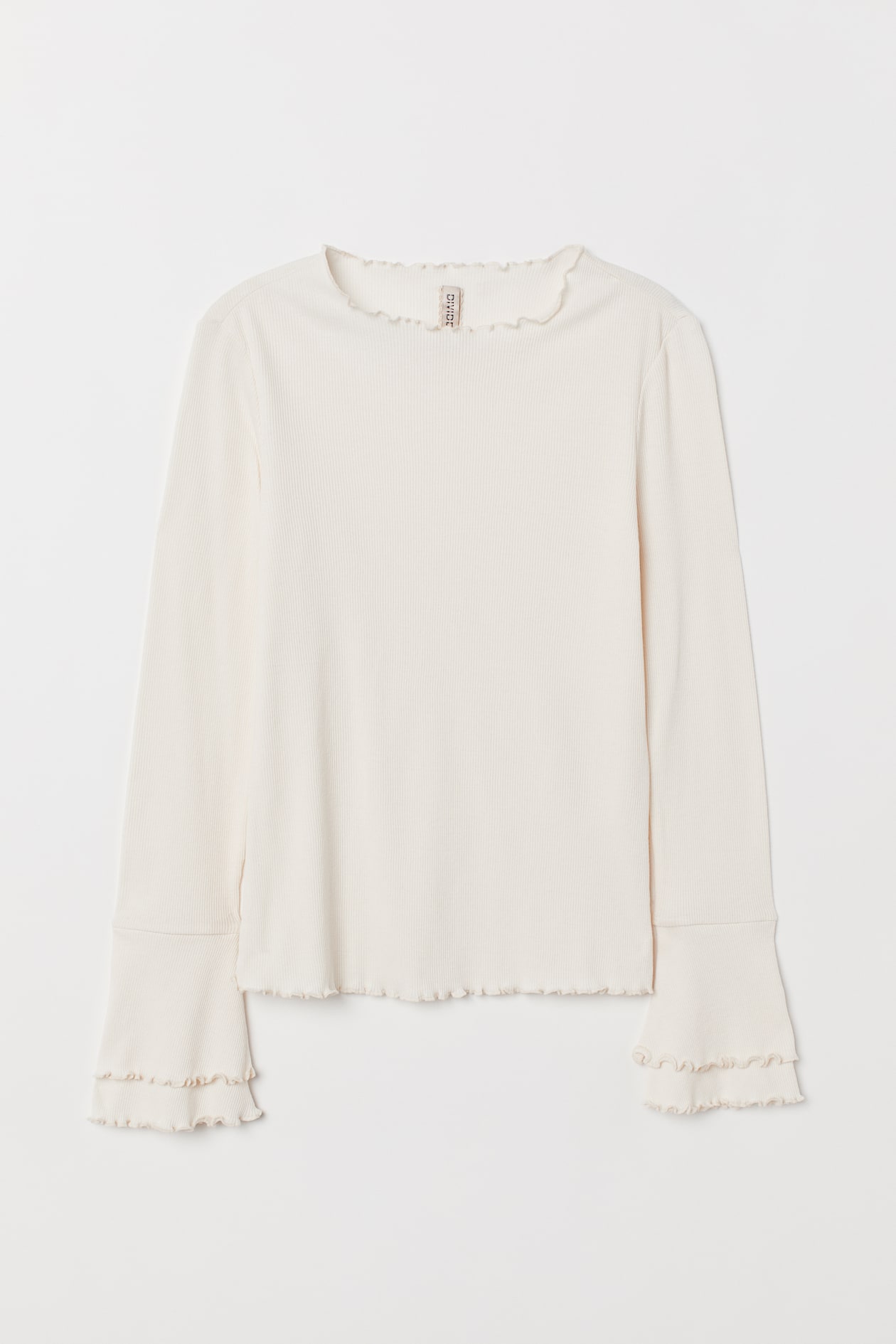 Ribbed jersey top - Long sleeve - Cream - Ladies | H&M GB