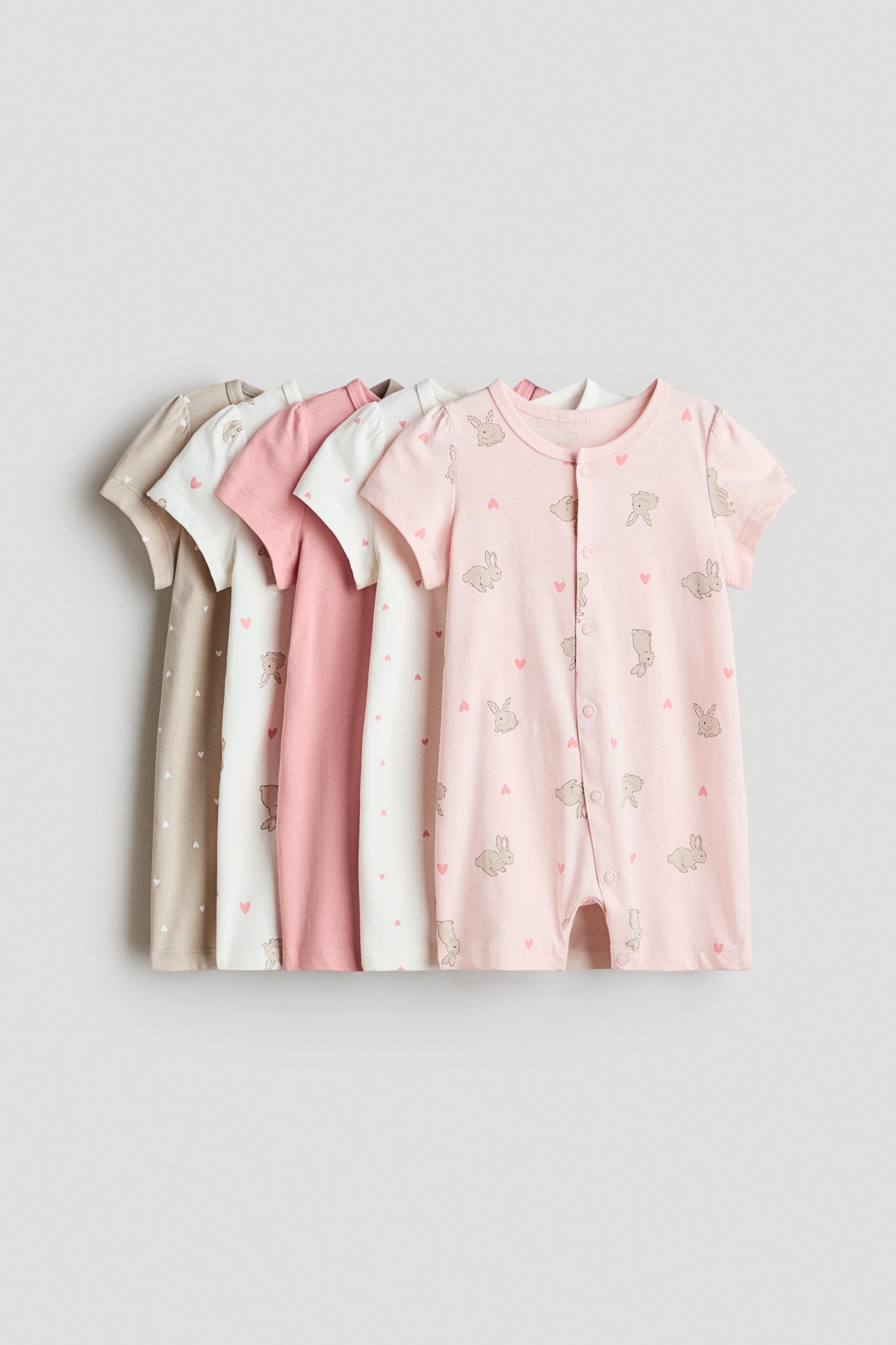 View larger image: 5-pack short cotton sleepsuits - Light pink/Patterned - Kids | H&M IN 1