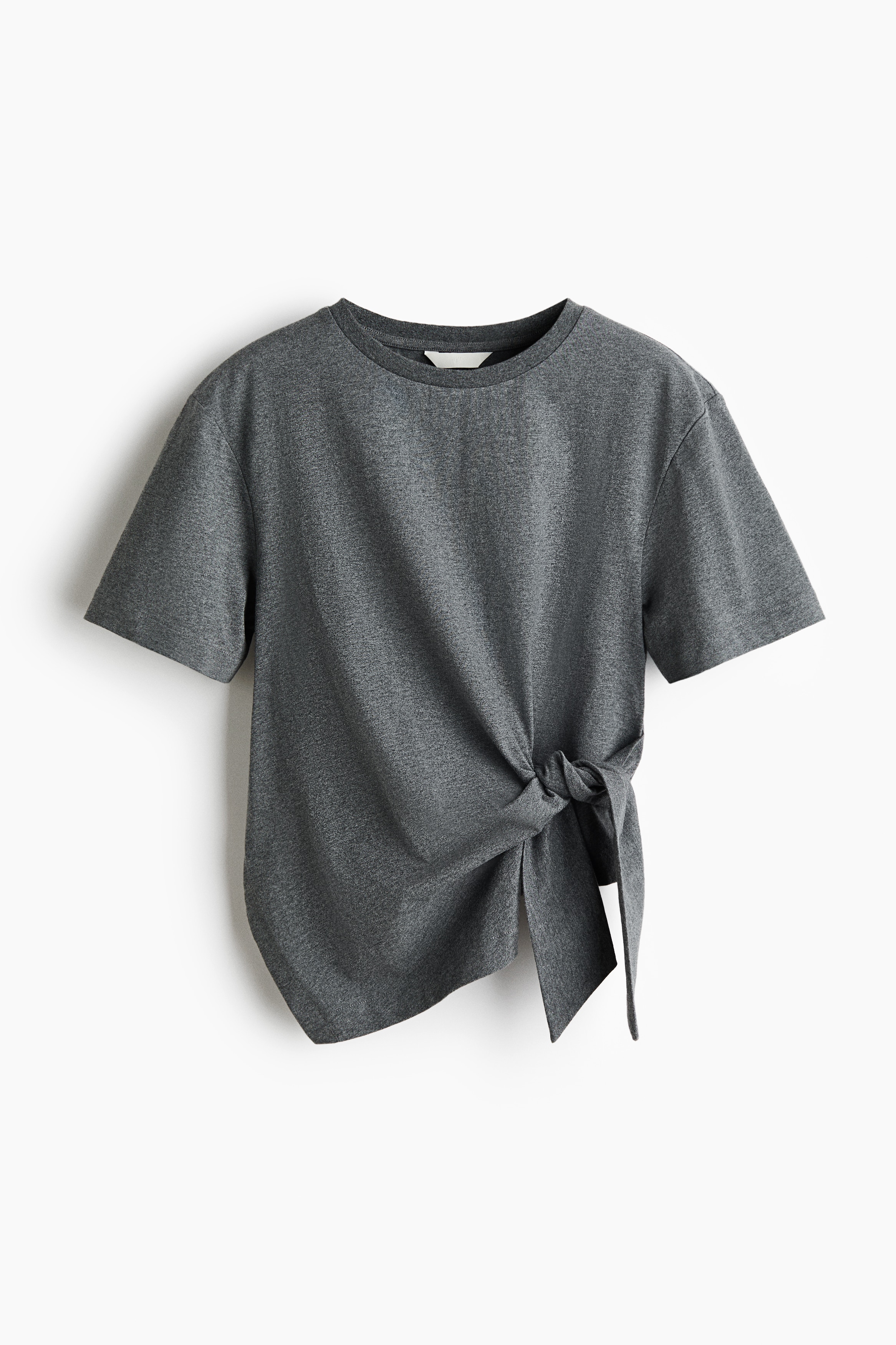 タイフロントTシャツ - グレーメランジ/ホワイト／ブラックボーダー/ホワイト