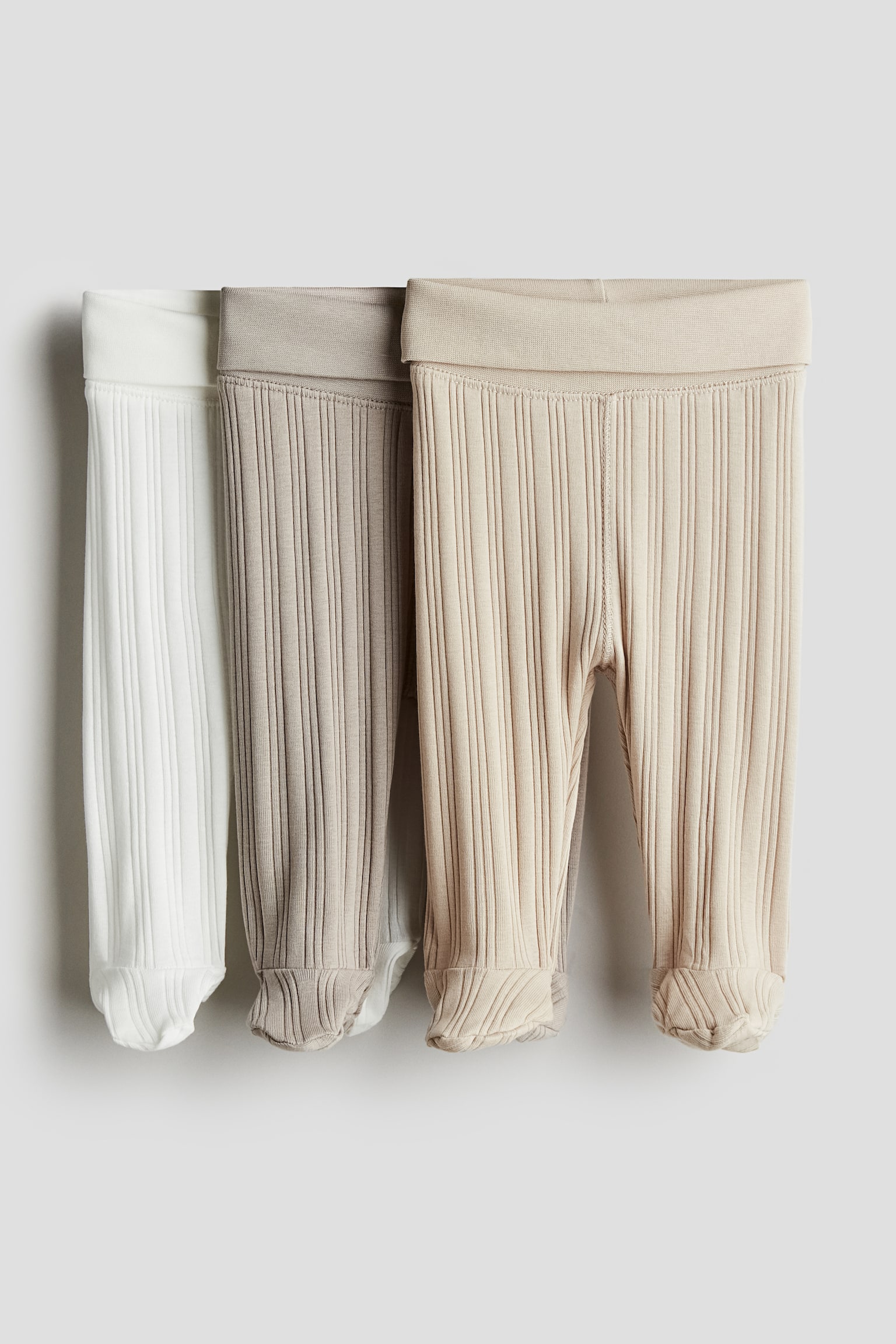 3-pack leggings med vikbar mudd - Ljus gråbeige/Ljusbeige - 1