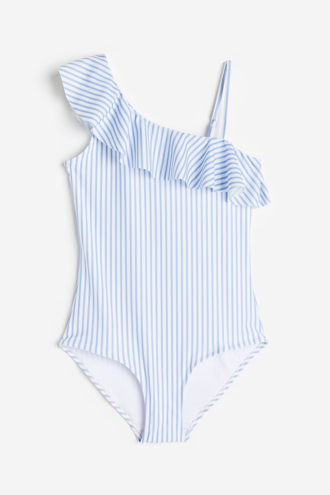 One-shoulder swimsuit - Light blue/Striped/Turquoise/Black - 1