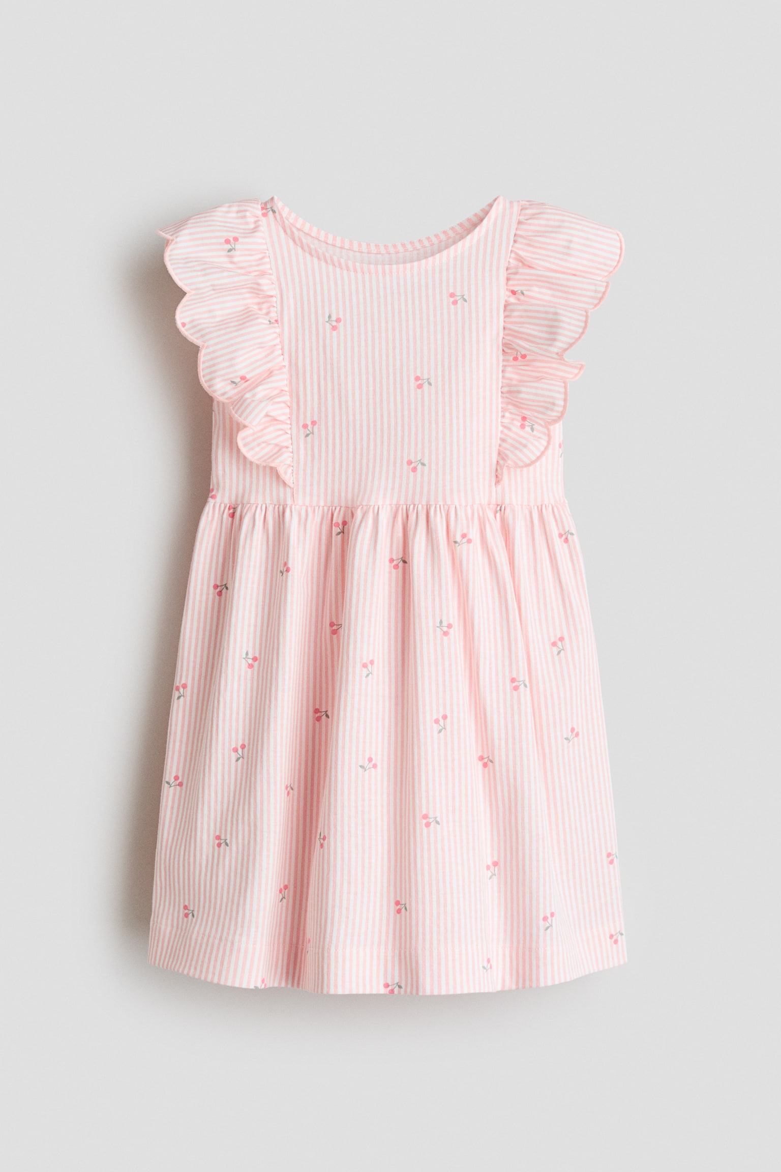 Vestido em algodão com folhos - Rosa claro/Cerejas/Creme/Rosa claro/Azul marinho - 1