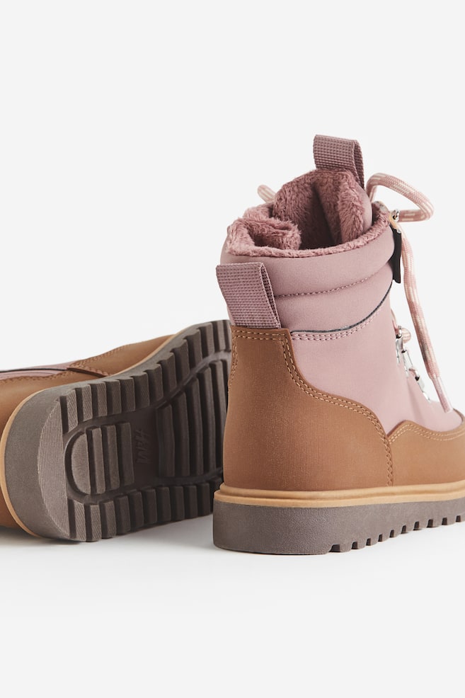 Waterproof lace-up boots - Dusty pink/Light brown/Black - 3