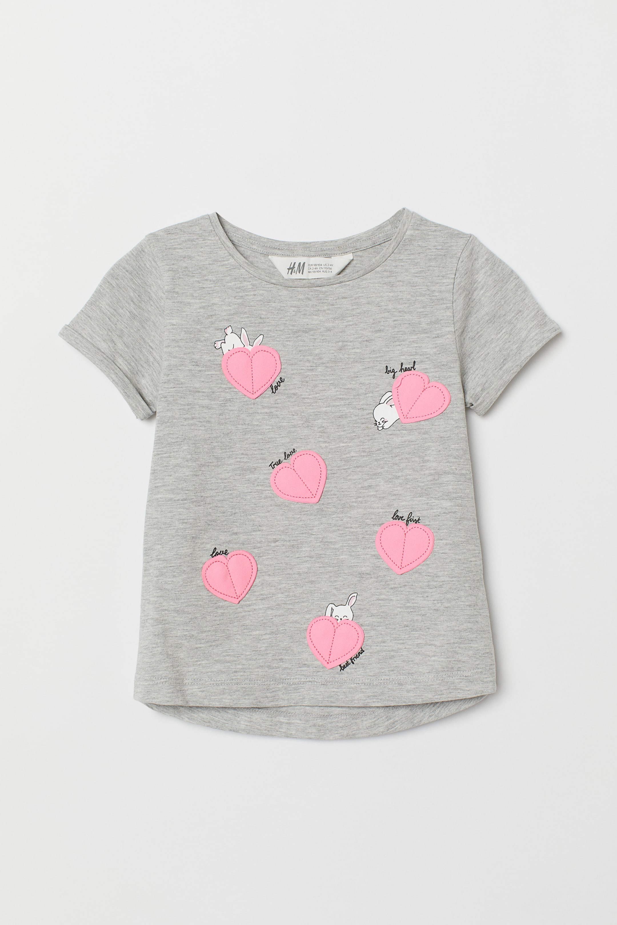 Größeres Bild ansehen: Jerseyshirt mit Motiv - Hellgraumeliert/Herzen - Kids | H&M DE 1