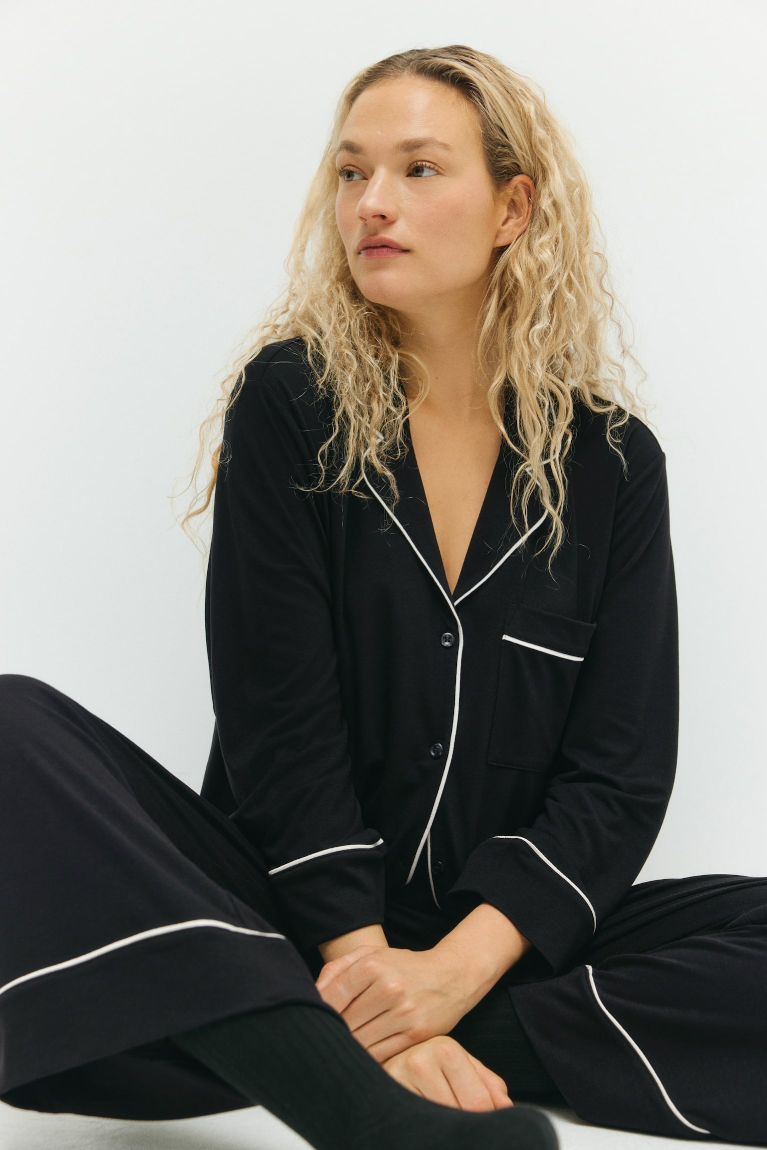 MAMA פיג'מה עם סיומת פס - שחור/בורדו/ירוק חאקי בהיר - 6