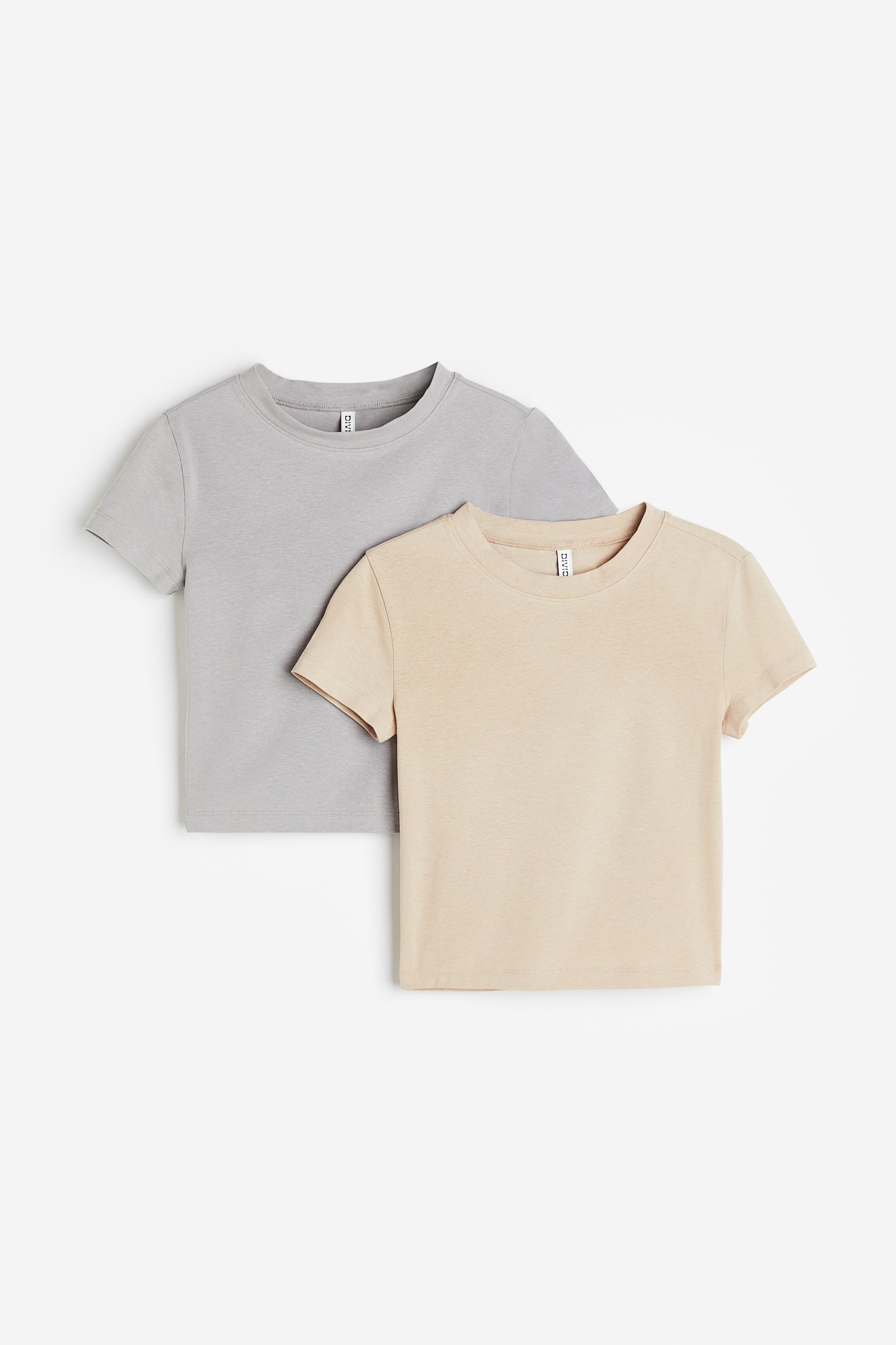 2er-Pack Cropped T-Shirts - Kurzarm - Cropped - Grau/Beige