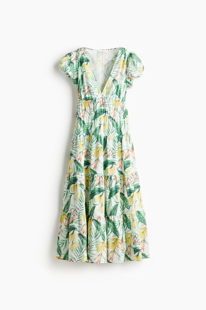 Robe en popeline avec jupe à étages - Blanc/fleuri - 1