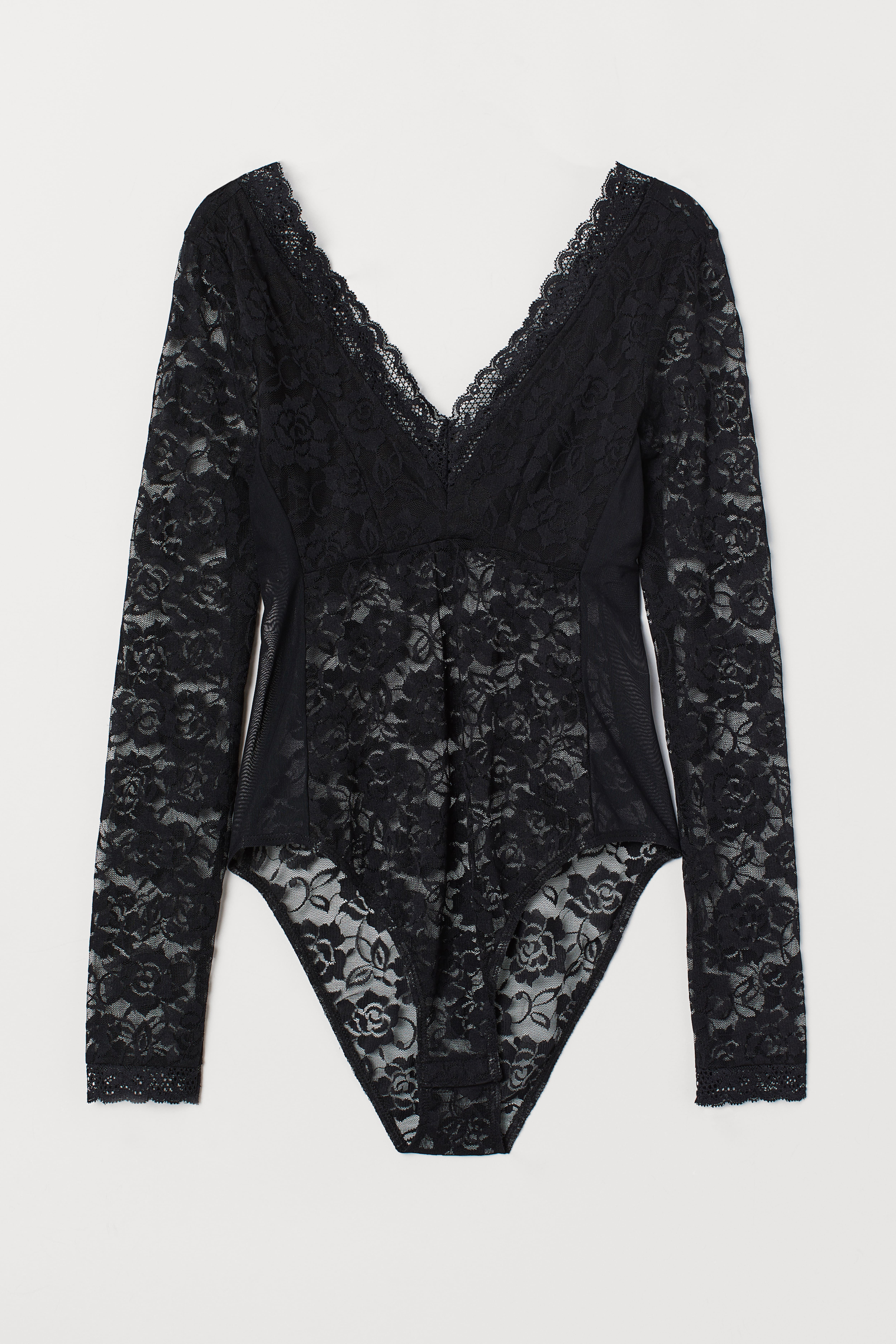 Long sleeved Lace Bodysuit Black Ladies H M CA