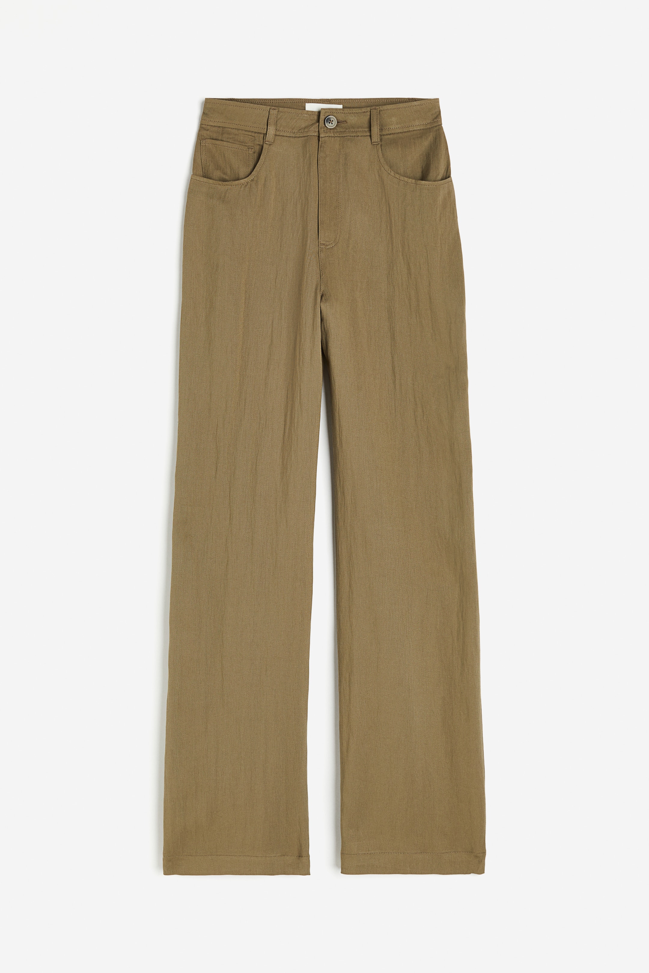 Lyocell-blend Pants - Ultra high waist - Long - Dark khaki green ...