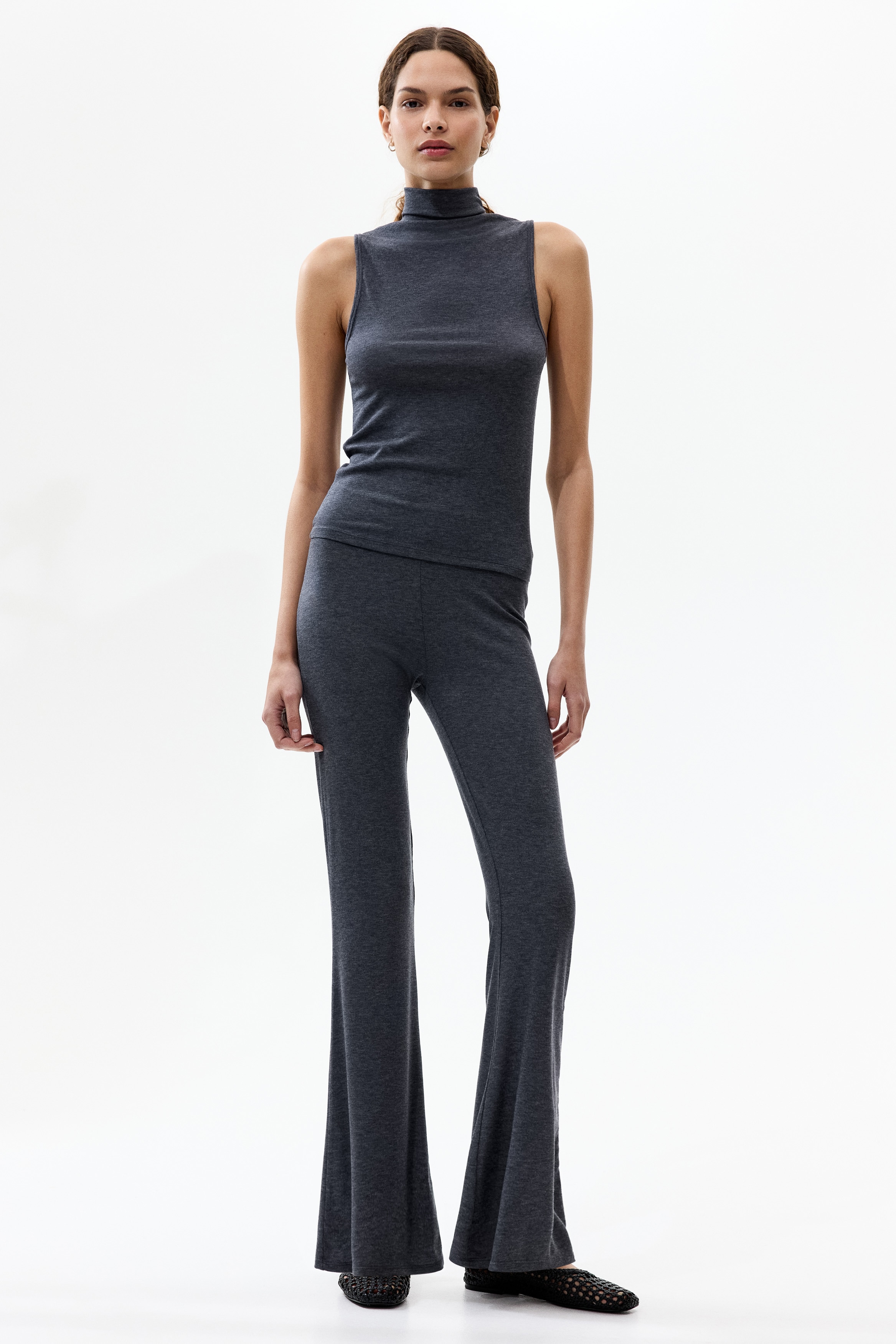 Flared jersey trousers - Dark grey marl/Black/Dark brown