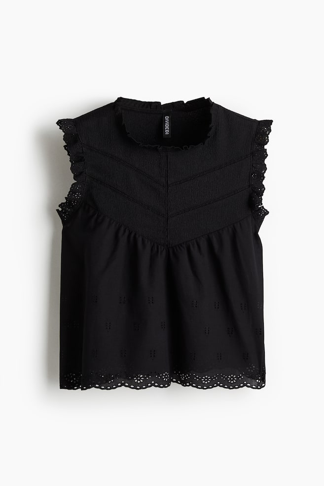 Frill-trimmed vest top - Black/White - 1
