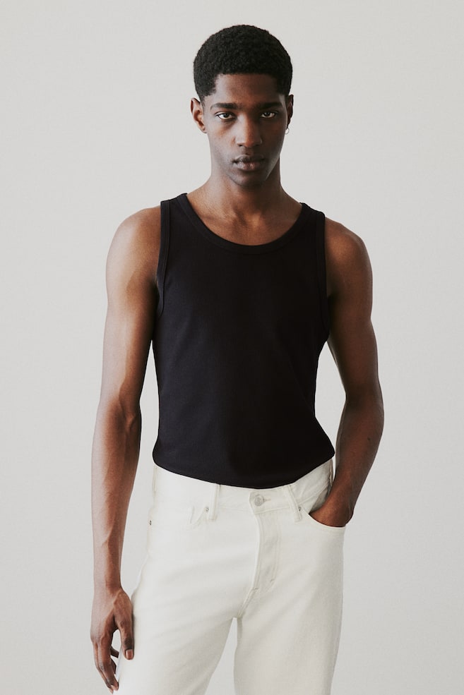 Slim Fit Ribbed vest top - Black/White - 5