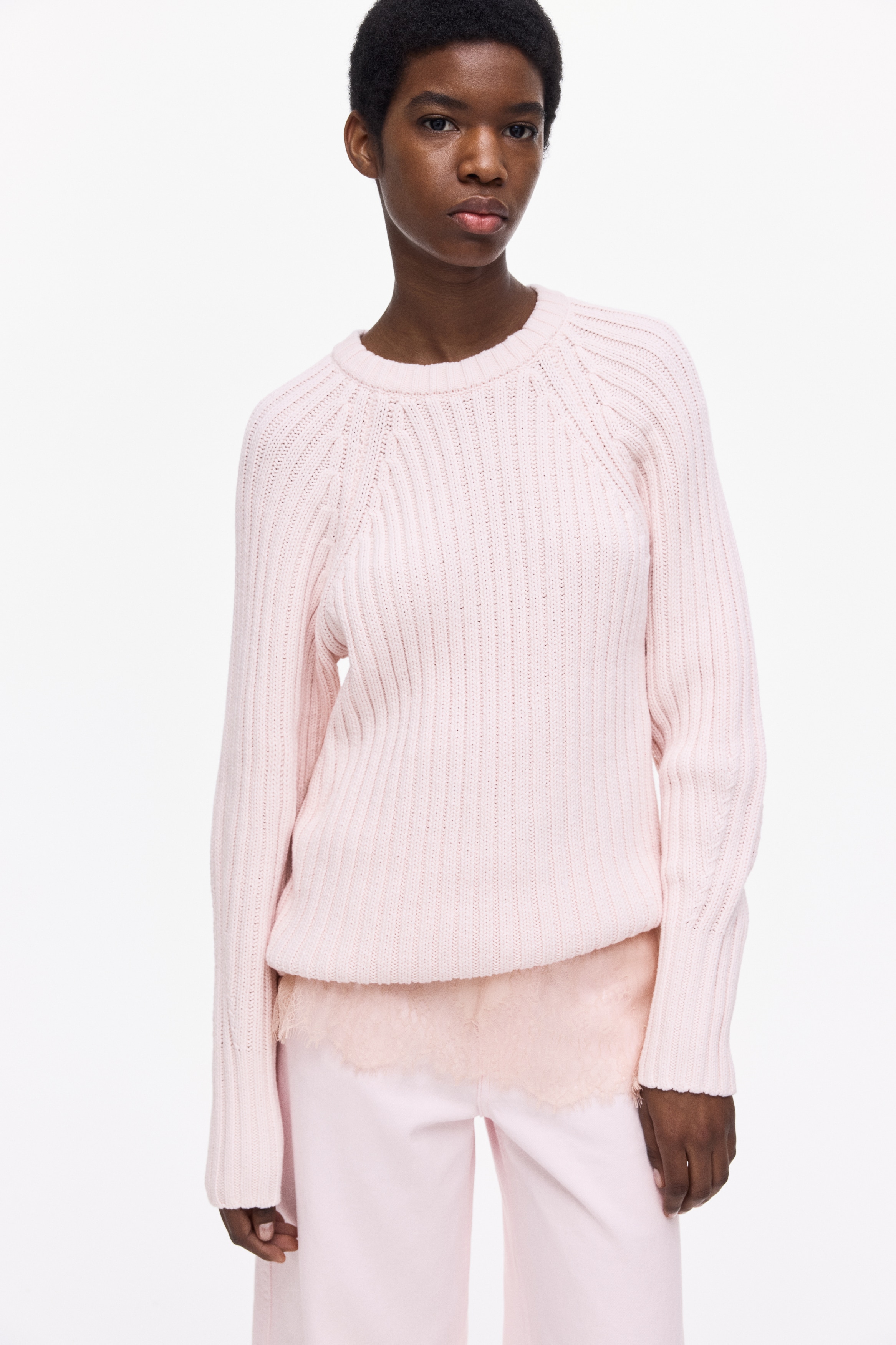 Pullover in maglia a coste - Rosa chiaro/Beige chiaro/Rosso acceso/Azzurro