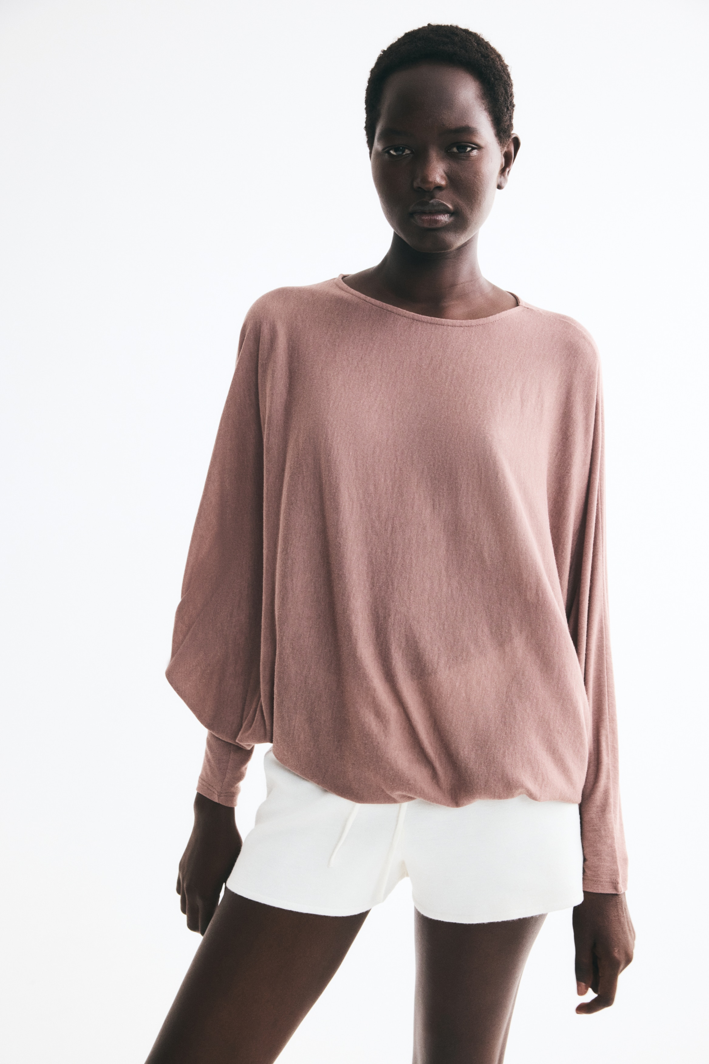 Maglia con maniche a pipistrello - Talpa scuro/Grigio mélange/Rosa cipria