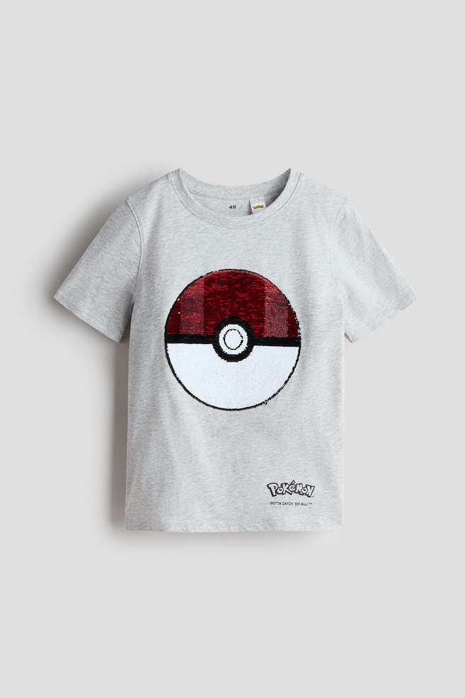 Flip-sequin T-shirt - Light gray melange/Pokémon/Cream/Minecraft/Dark gray/Minecraft - 1