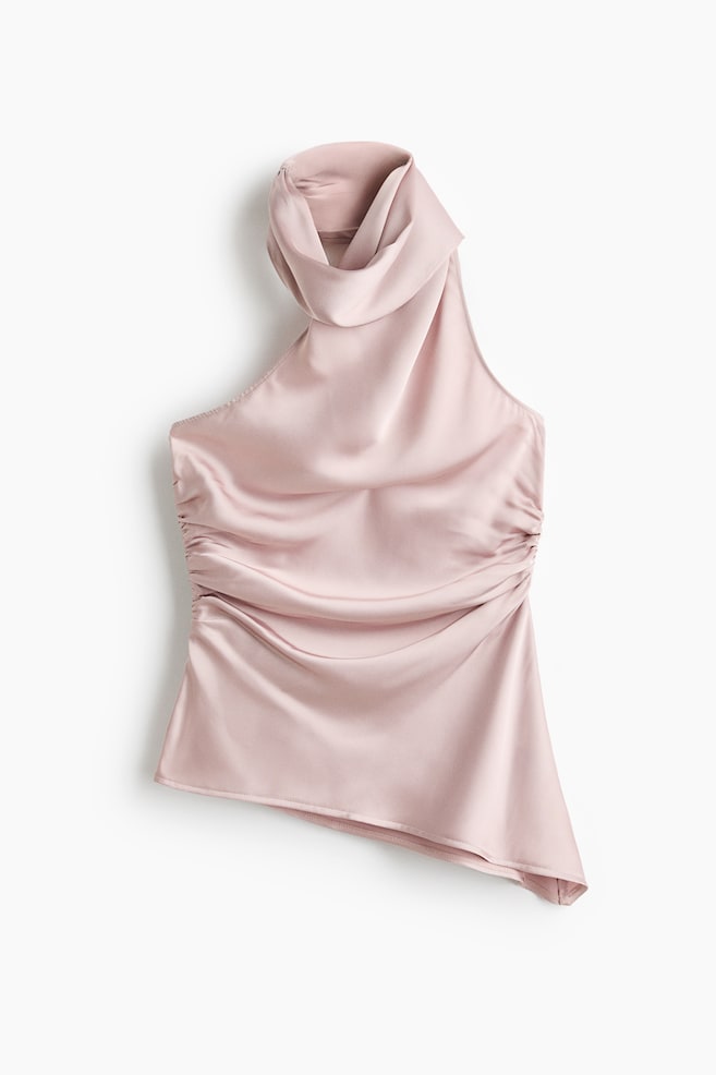 Scarf-collar one-shoulder top - Light dusty pink/Black - 1