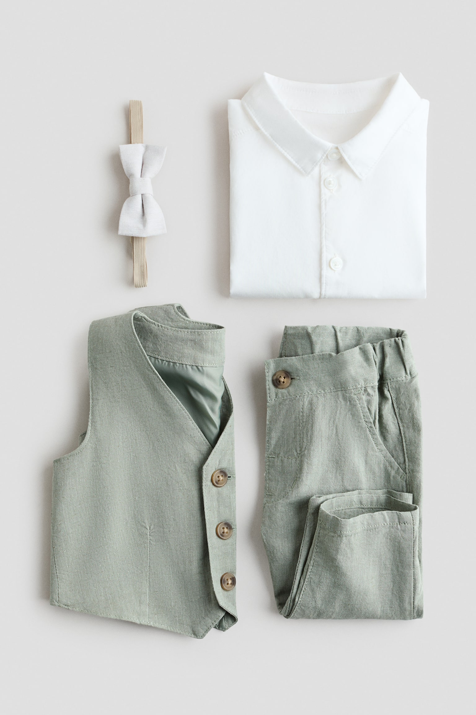 Ошатний комплект із 4 виробів на основі льону - Світло-зелений хакі/білий/Білий/блакитний - 2