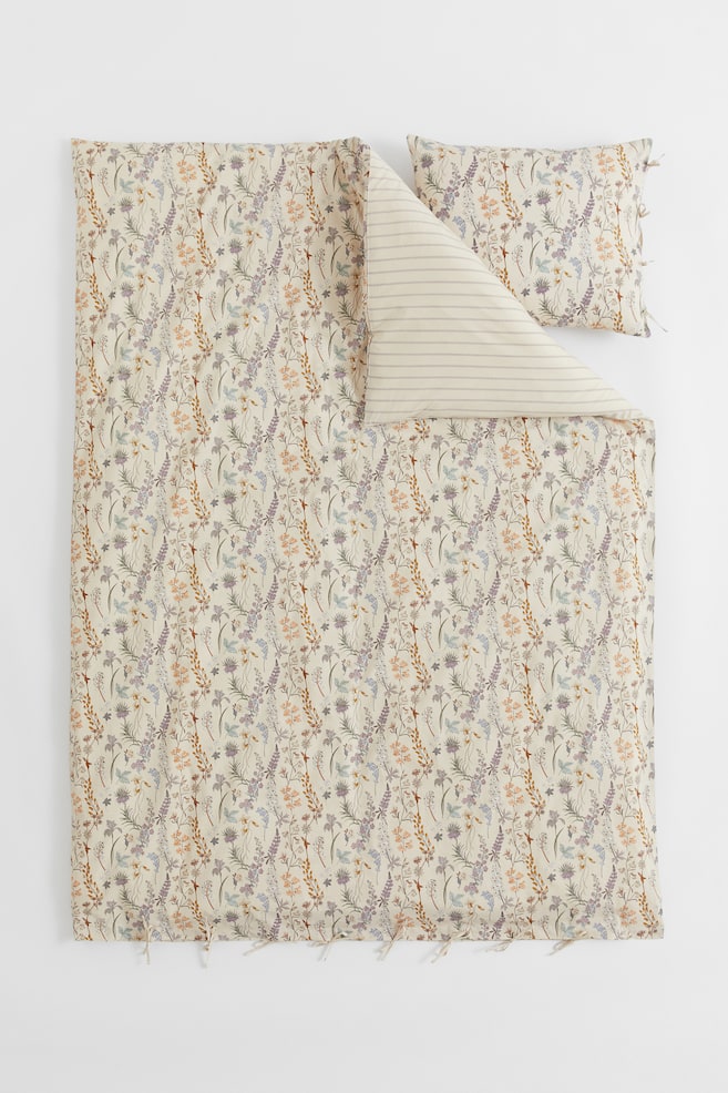 Cotton single duvet cover set - Light beige/Floral - 2