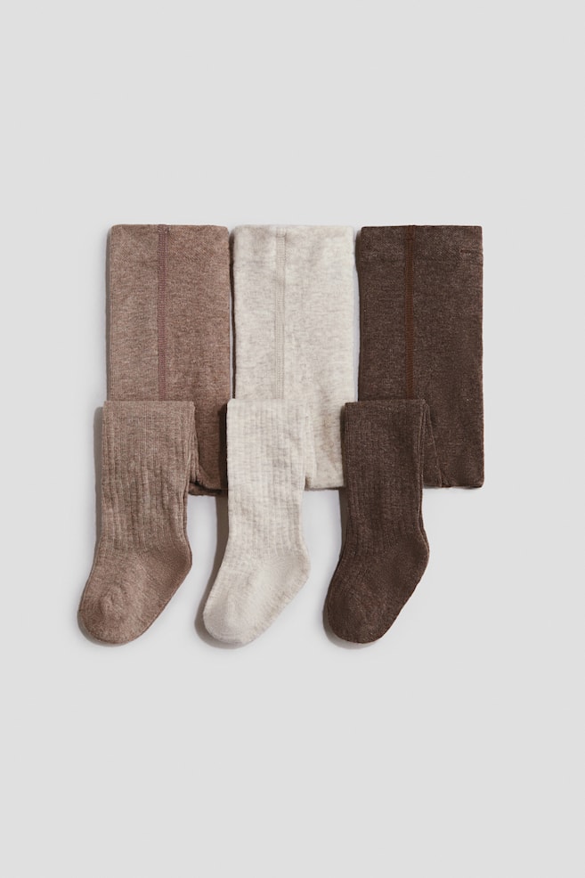 3-Pack Ribbed Tights - Brown/beige/Light pink/light gray/cream - 1