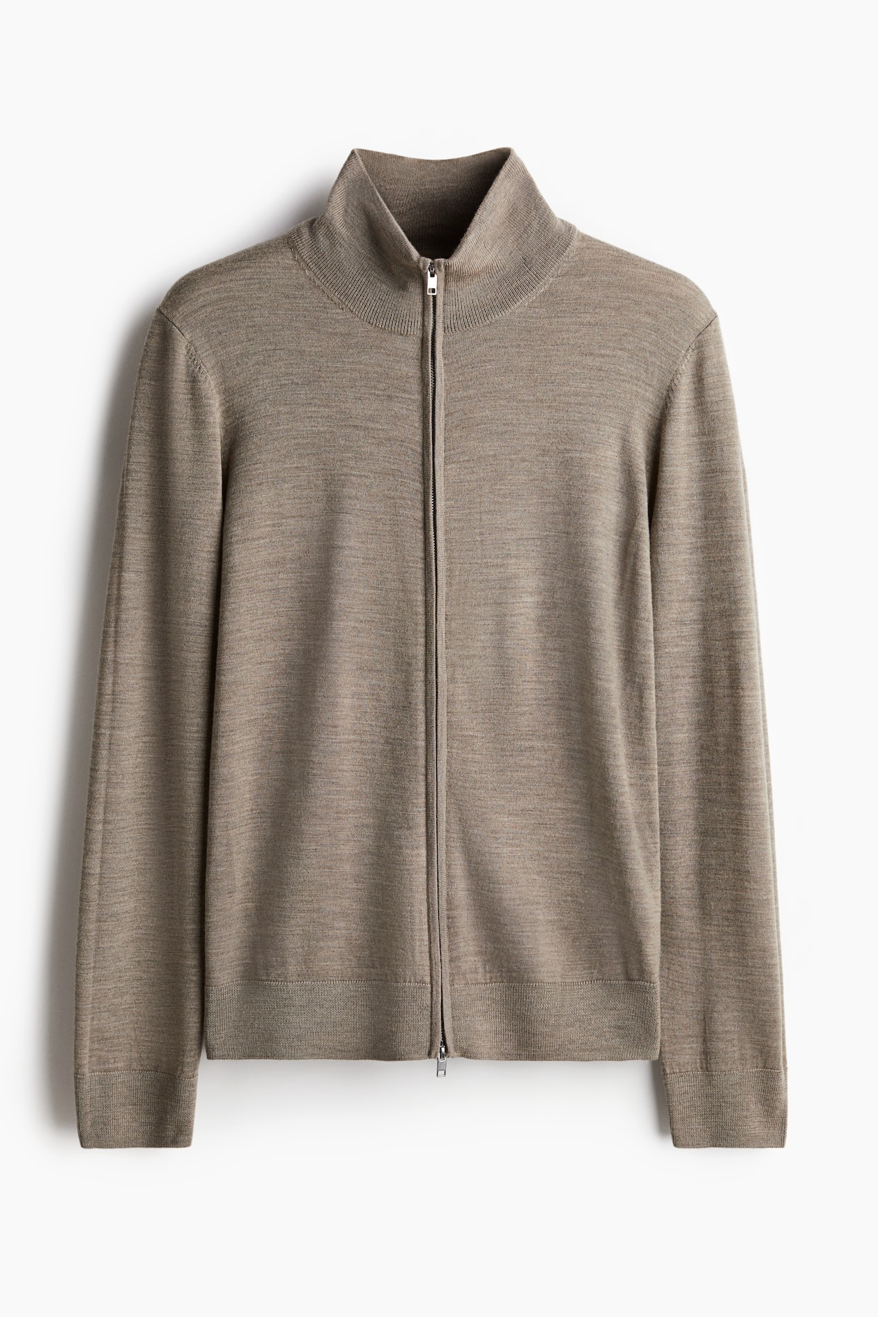 Slim Fit Zip-through merino wool cardigan Greige Men H&M IN