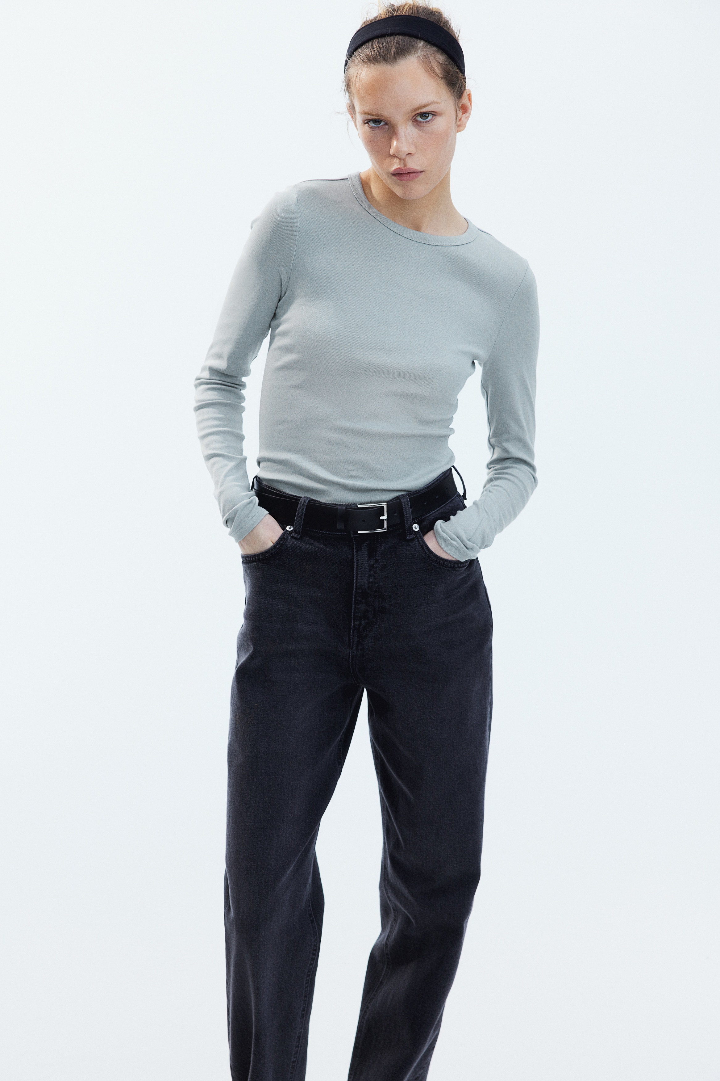 Long-sleeved Jersey Top - Light gray - Ladies | H&M US